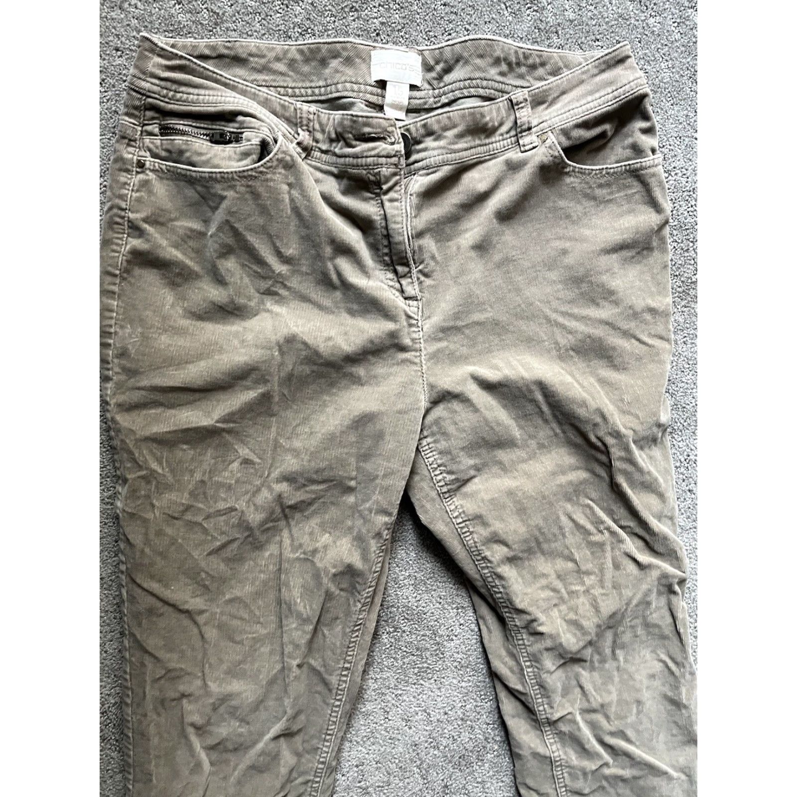 Vintage CHICO'S Women's Pants 1.5 Brown Corduroy Straight Leg Chino Flat Front Size 25" / US 0 / IT 36 - 2 Thumbnail