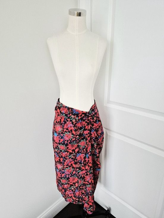 Rag & Bone Red Multi Amber Silk Floral Skirt Gift Party Spring Summer Size 26" / US 2 / IT 38 - 9 Thumbnail