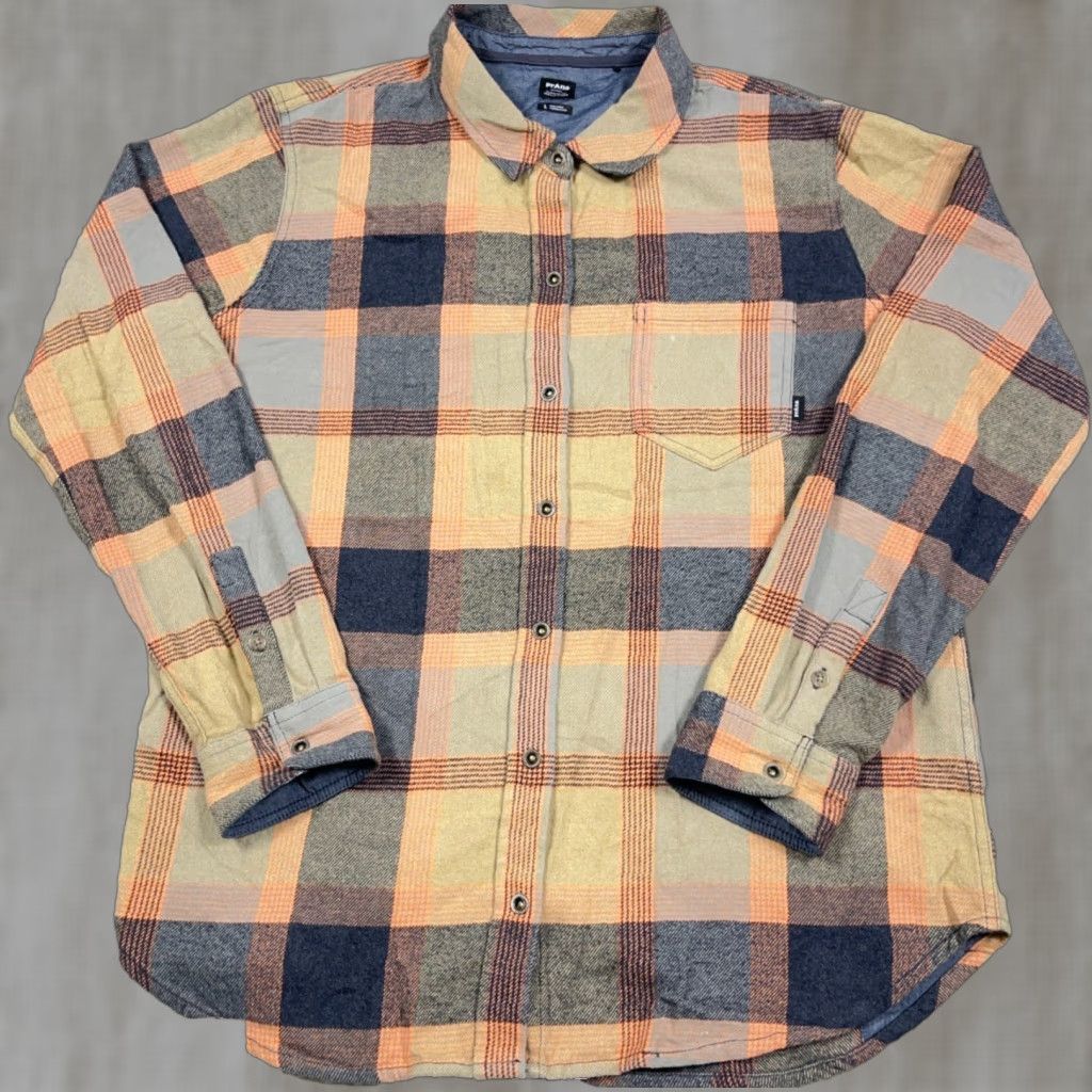 Prana prAna Shirt Men Large Tan Blue Plaid Snap Button Up Outdoors Camp Hiking Shirt-Front Casual All Seasons Button Up Mens XL? Size US L / EU 52-54 / 3 - 1 Thumbnail