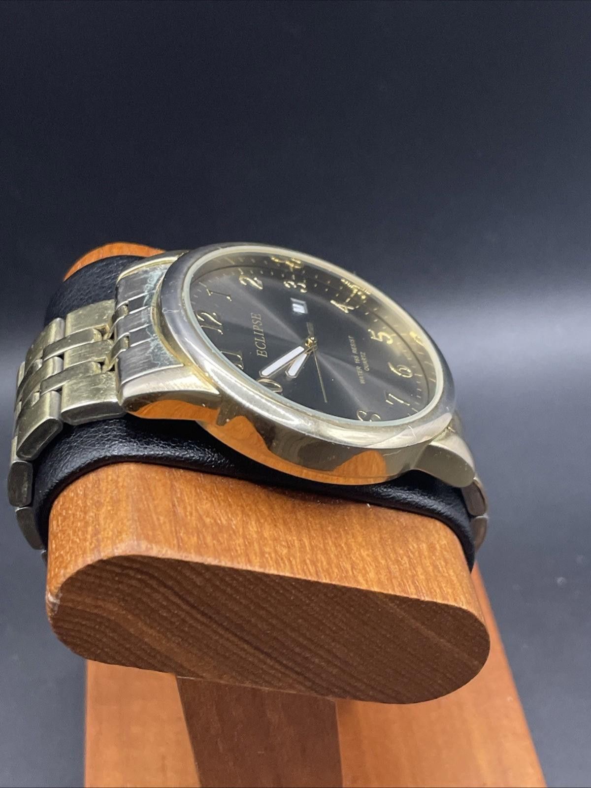 Designer Eclipse Gold Tone Black Dial Just Date Quartz Watch New Bat Size ONE SIZE - 4 Thumbnail