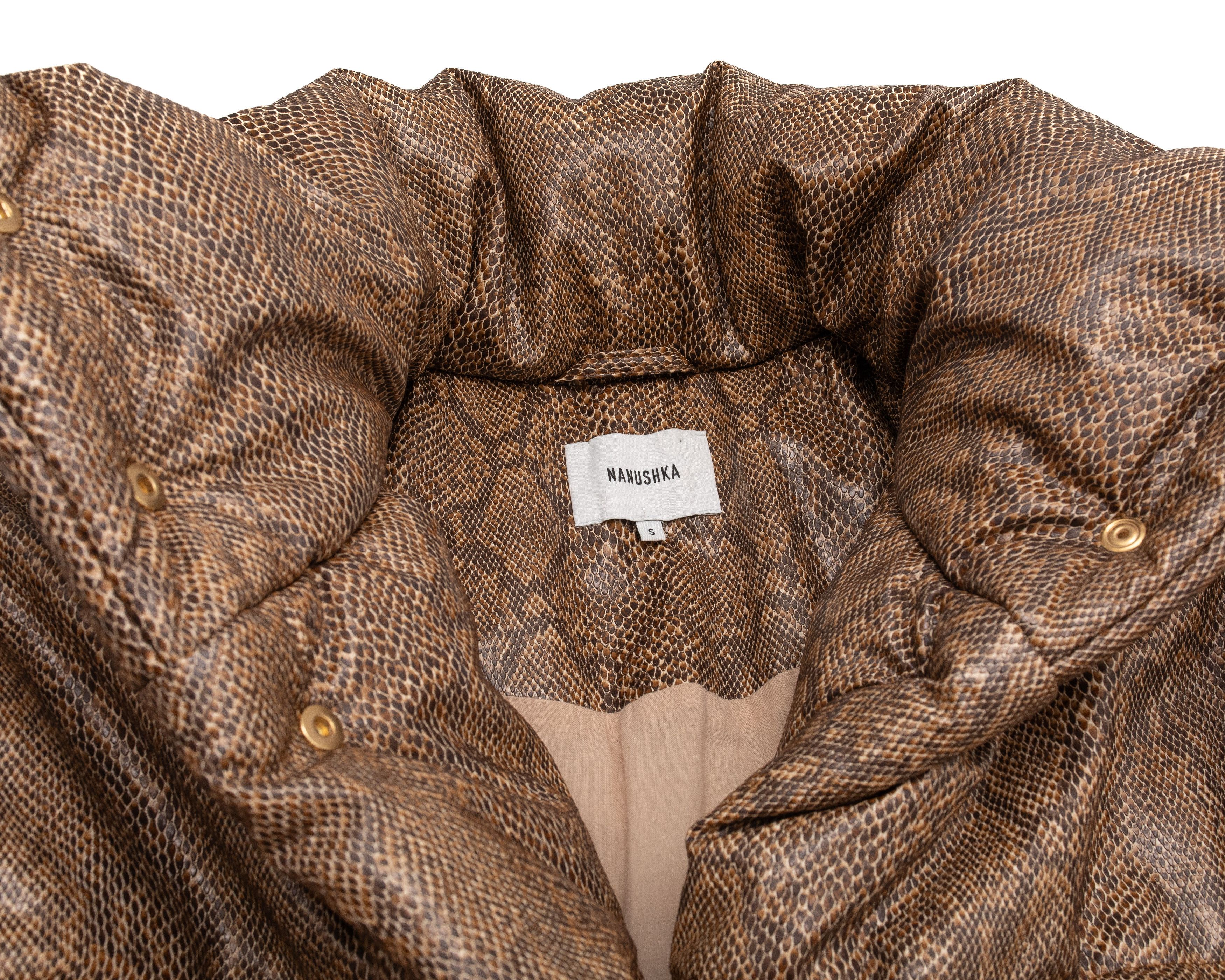 Nanushka NANUSHKA Hide Snake Print Puffer Jacket In Brown Size S / US 4 / IT 40 - 2 Thumbnail