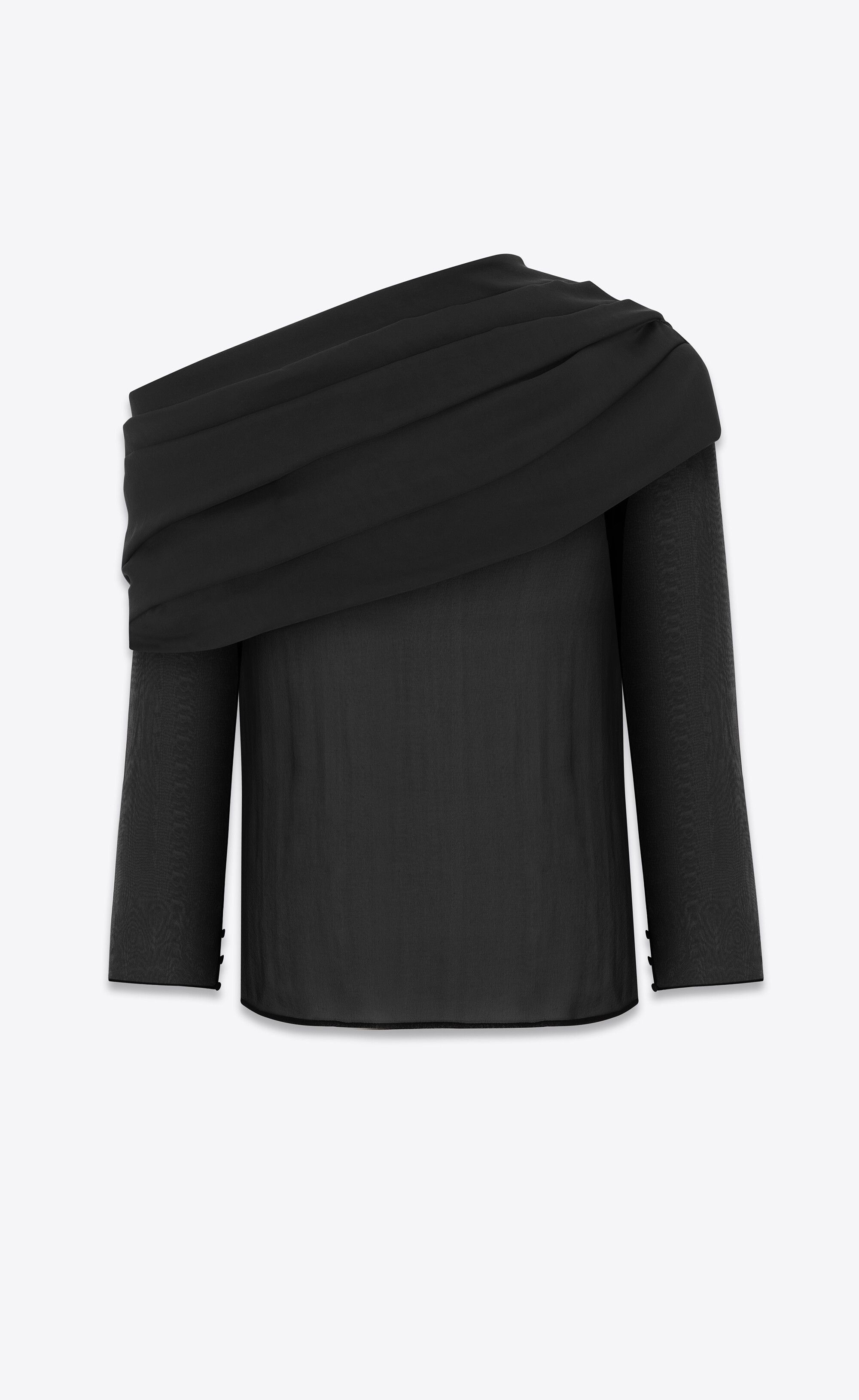 Saint Laurent Paris o1s1wg111124 780071 Draped One-Shoulder Blouse Silk Muslin Size US M / EU 48-50 / 2 - 1 Thumbnail