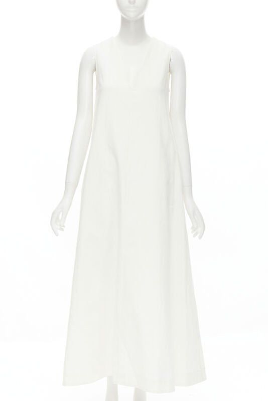 CO CO Collection white linen cotton sleeveless V-neck A-line flared maxi dress XS Size XS / US 0-2 / IT 36-38 - 1 Thumbnail