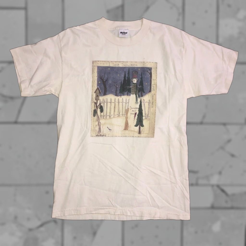 J Brand VINTAGE Murina T-Shirt Snowman Christmas Single Stitch Mens Size L White USA Size US L / EU 52-54 / 3 - 1 Thumbnail