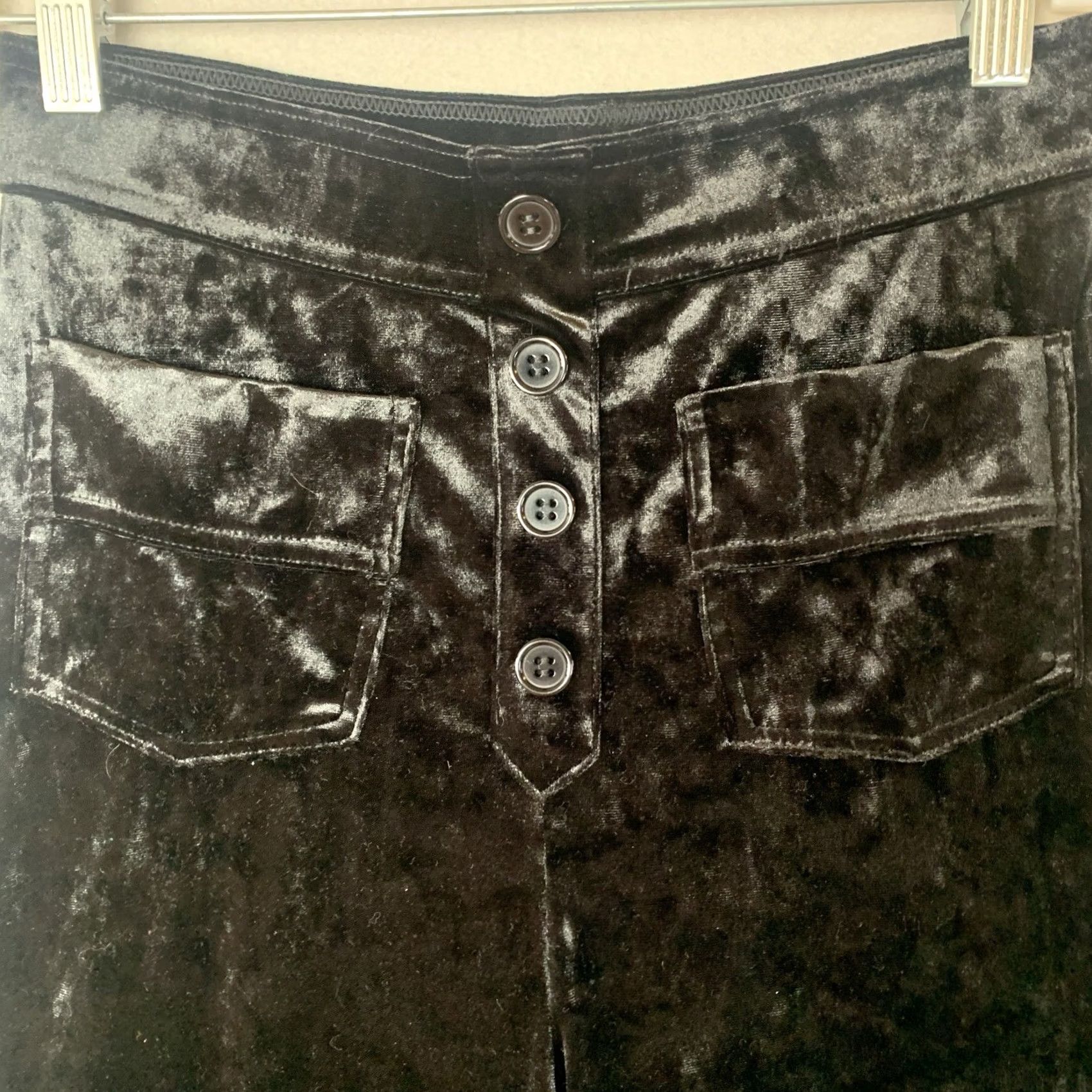 Vintage Halara Pants Women PS Black Velvet High Waisted Pockets Wide Leg Casual Size 28" / US 6 / IT 42 - 4 Thumbnail