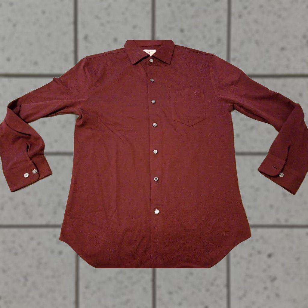 Brooks Brothers Brooks Brothers Fleece Button-Up Shirt Men's Small Burgundy Cotton Red Long Sleeve Size 36R - 1 Thumbnail