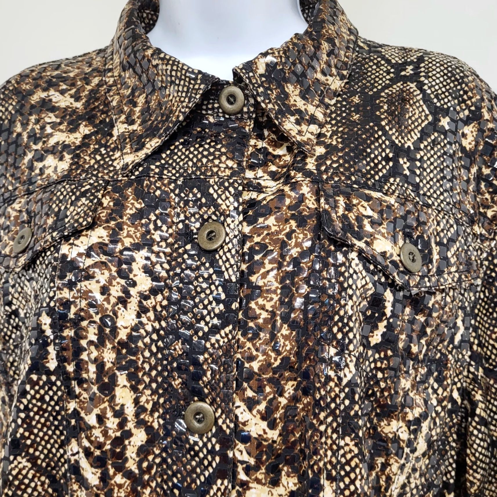 Vintage Ruby Rd. Snakeskin Jacket Women's Size 18 Brown/Tan/Black Shimmer Textured EUC Jacket Size XXL / US 16-18 / IT 52-54 - 4 Thumbnail