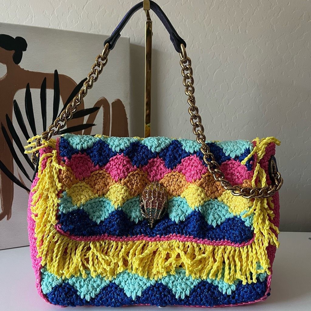 Kurt Geiger Kurt Geiger Kensington Rainbow Multicolor Crochet Knit Fring Size ONE SIZE - 1 Thumbnail