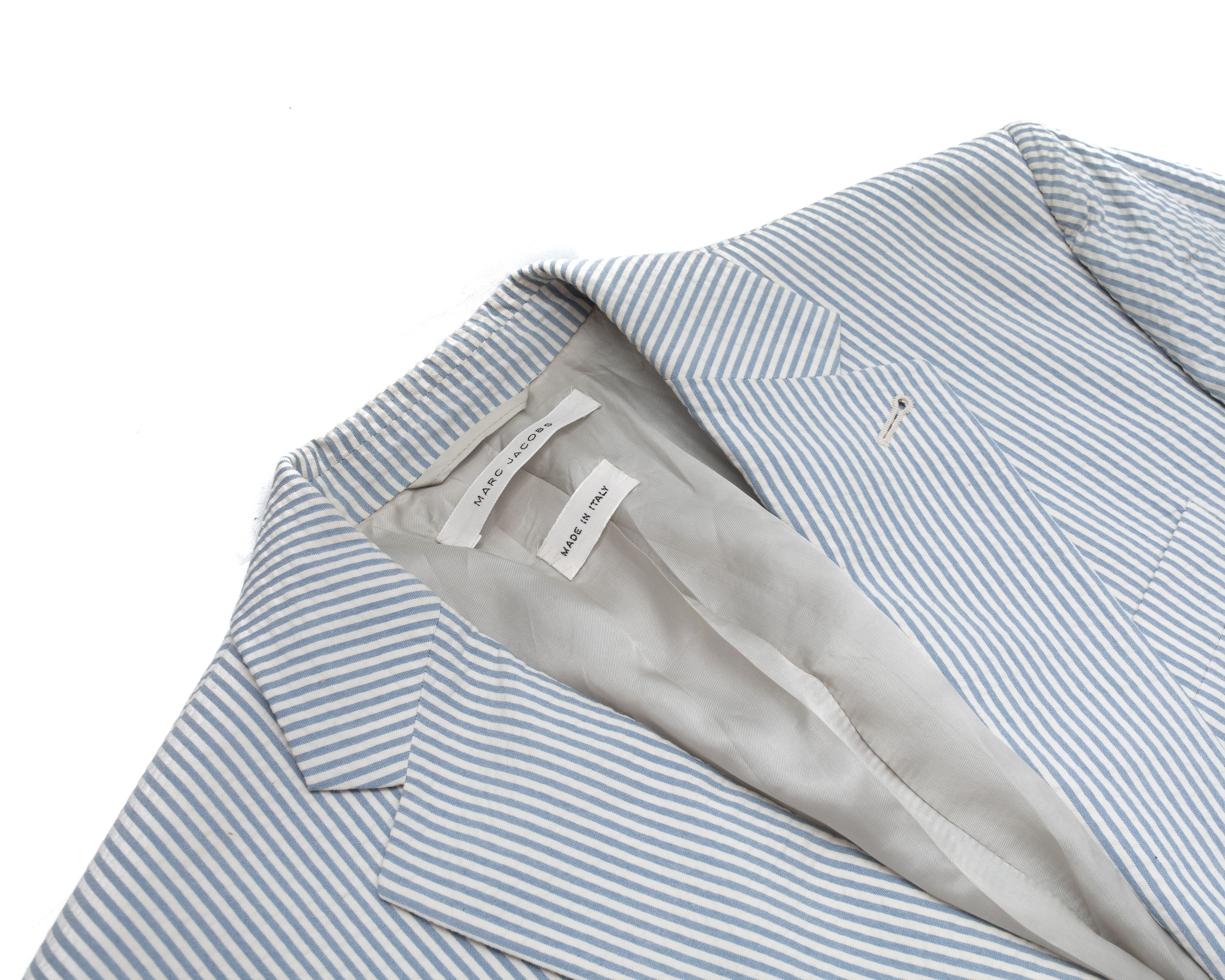Marc Jacobs MARC JACOBS 1.2k$ Light Blue Striped Cotton Blazer Size US M / EU 48-50 / 2 - 2 Thumbnail