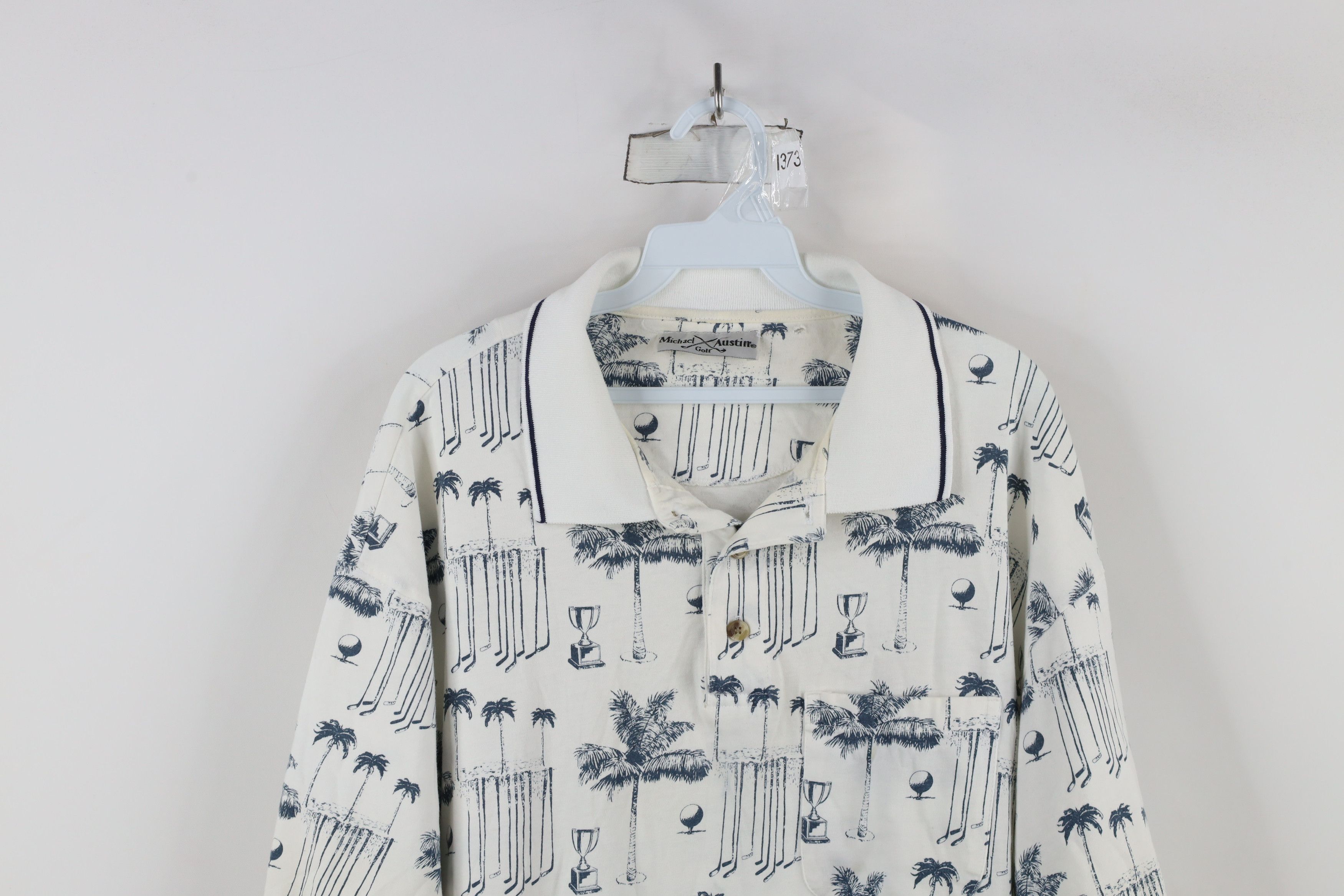 Vintage Vintage 90s All Over Print Golf Palm Tree Polo Shirt White Size US XXL / EU 58 / 5 - 2 Thumbnail