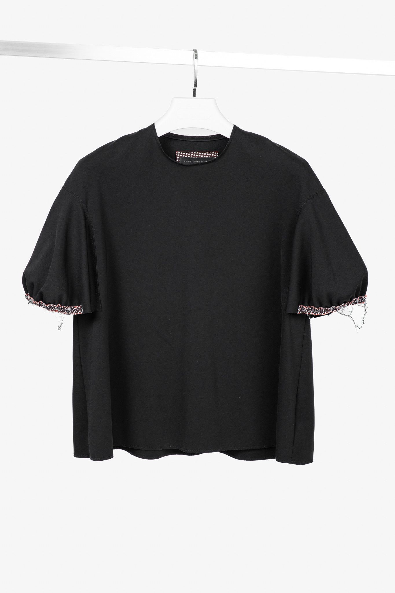 Marie Saint Pierre Marie Saint Pierre Neoprene Trimmed-Puff-Sleeve T-Shirt Size S / US 4 / IT 40 - 1 Thumbnail