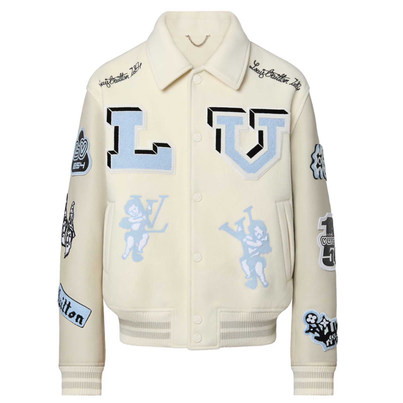 Louis Vuitton Louis Vuitton Leather Jacket Milky White Blue Patch 50 Size US M / EU 48-50 / 2 - 1 Thumbnail