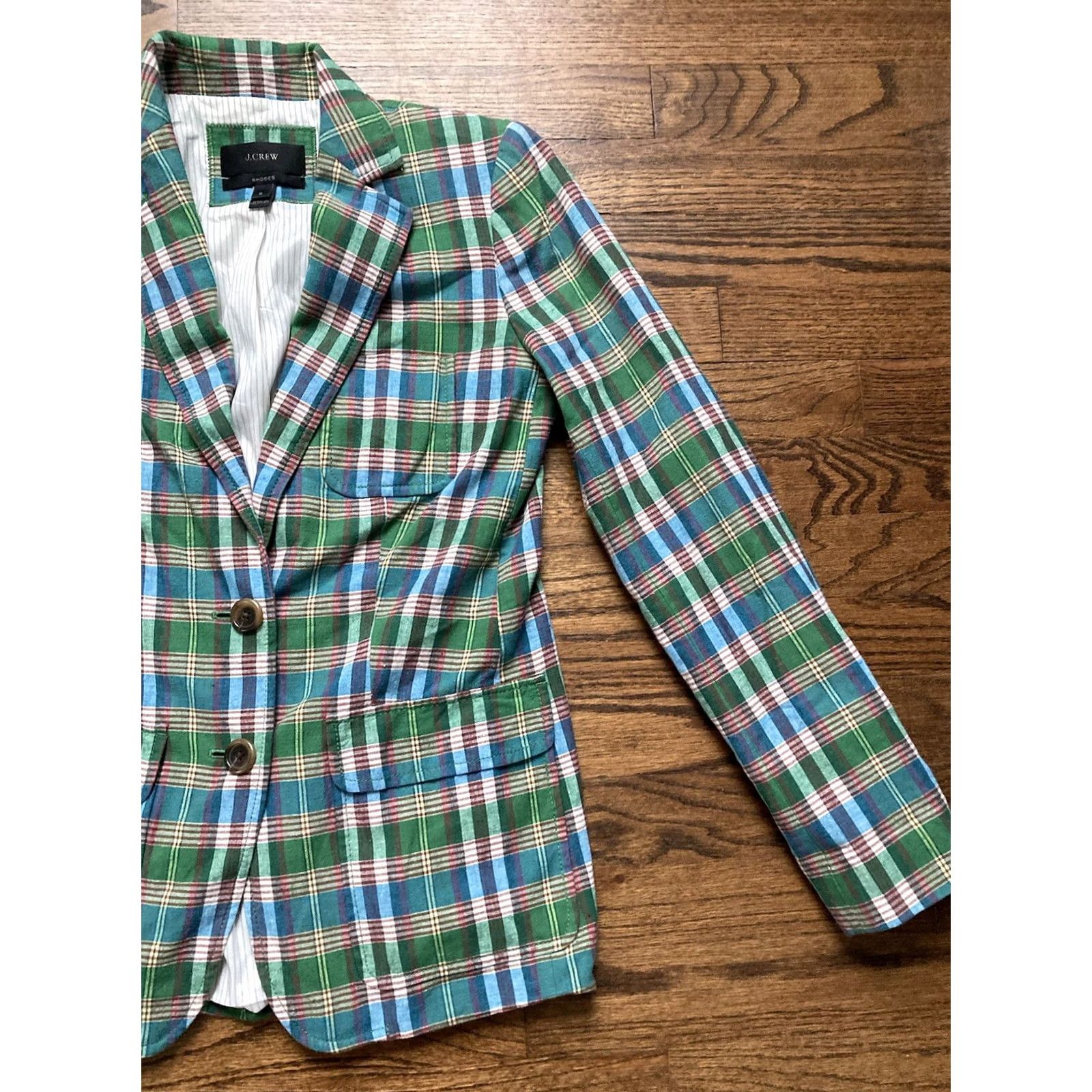 J.Crew VINTAGE J.CREW Rhodes Blazer Plaid Green Linen Blend Women Size 0 Jacket Womens Surgeon Cuff Size XS / US 0-2 / IT 36-38 - 3 Thumbnail
