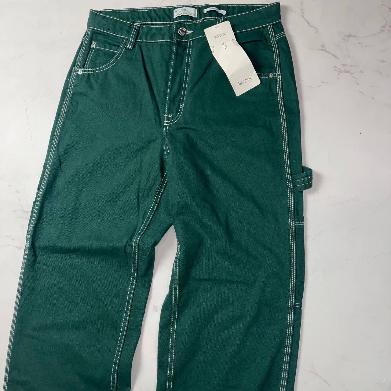 Vintage Bershka straight dark green cargo jeans Work style Carhartt Size US 40 / EU 56 - 4 Thumbnail