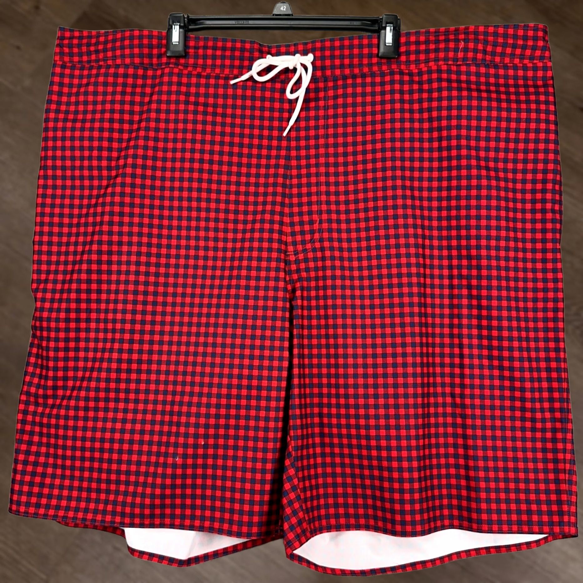 Vintage St. John's Bay Mens Swim Trunks 4XLT Tall Red Blue Gingham Check Board Shorts NEW Size US 39 - 1 Thumbnail