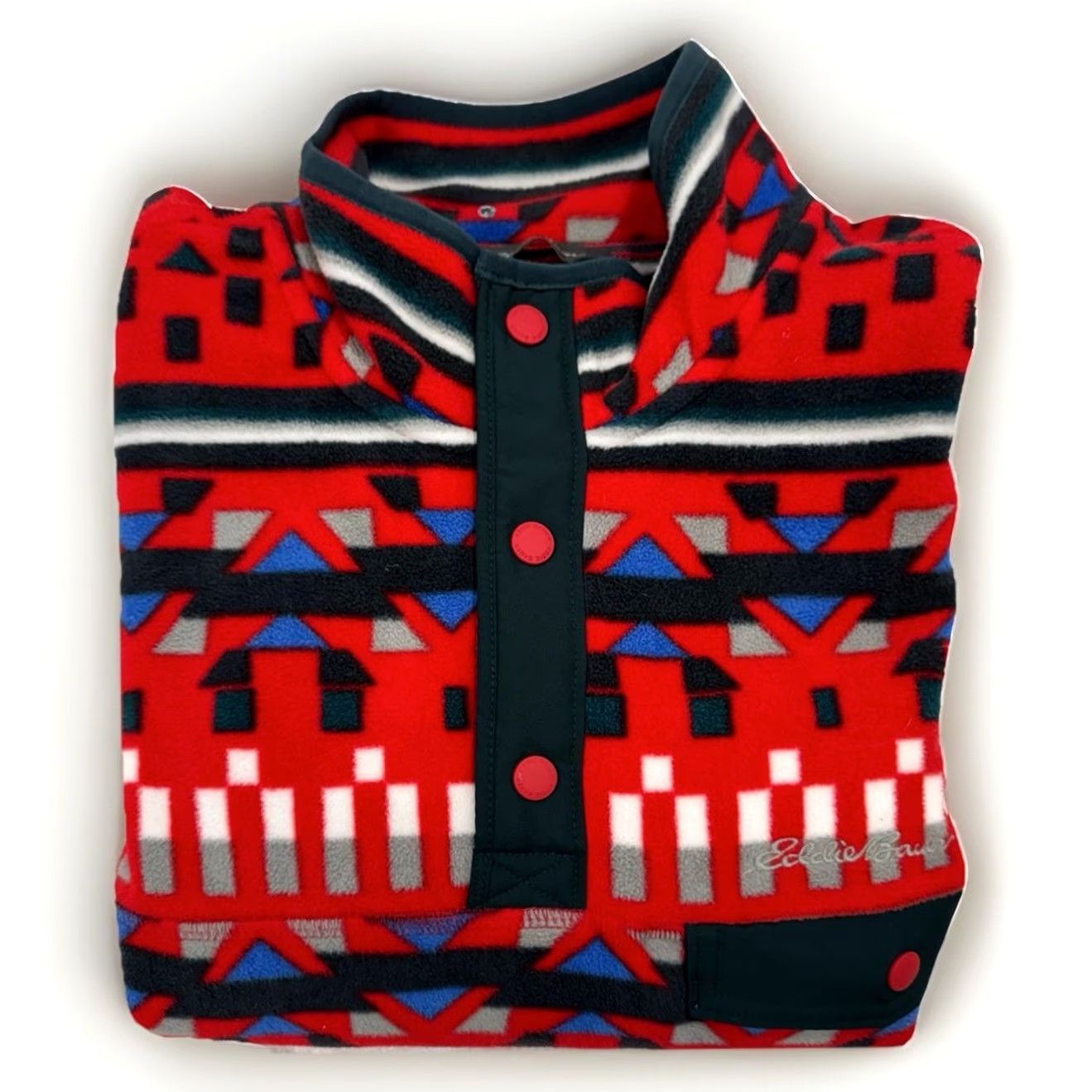 Eddie Bauer Eddie Bauer Sweater Geometric Pattern Mock Neck Pullover Red 1/4 Snap Men’s M Medium Pocket Aztec Outdoor Size US M / EU 48-50 / 2 - 2 Thumbnail