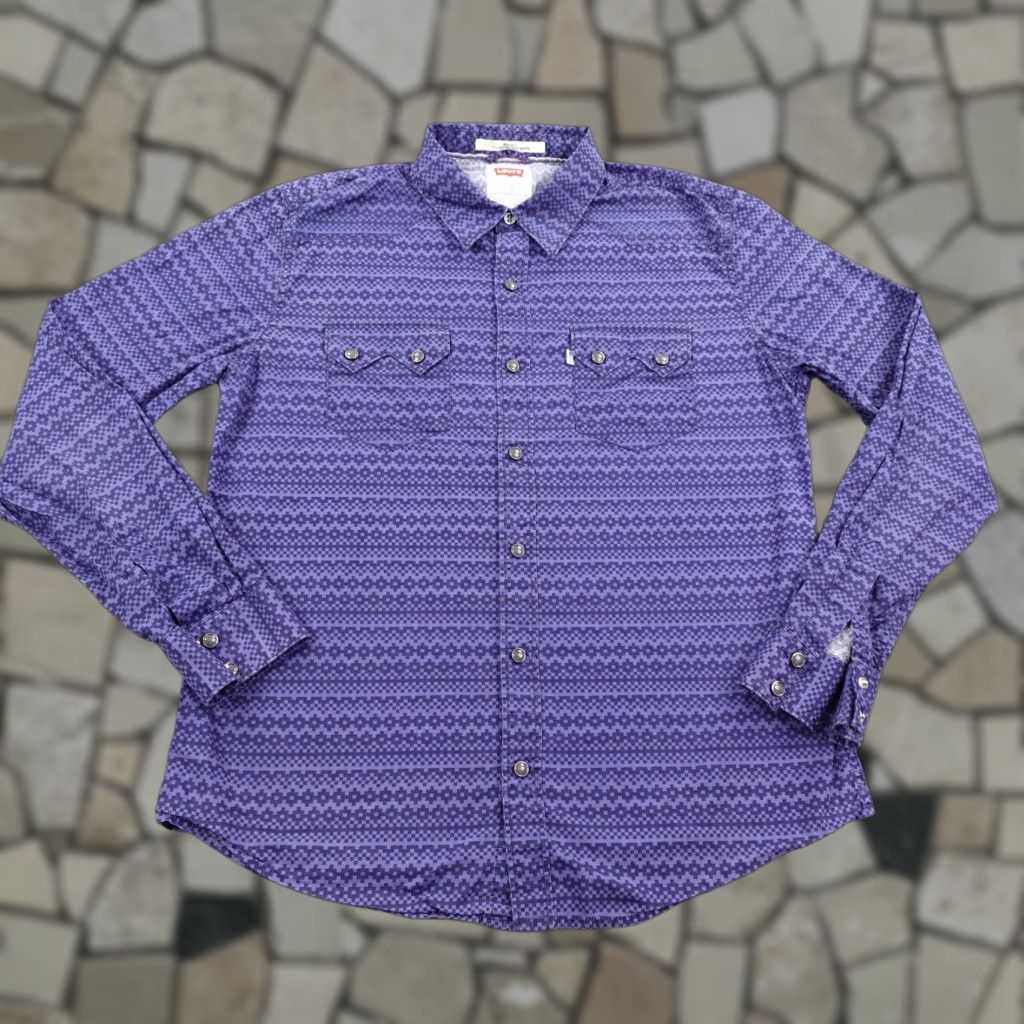 Levi's Levis Shirt Mens Large Blue Western Sawtooth Pearl Snap Geometric Rodeo Ranch Size US L / EU 52-54 / 3 - 1 Thumbnail