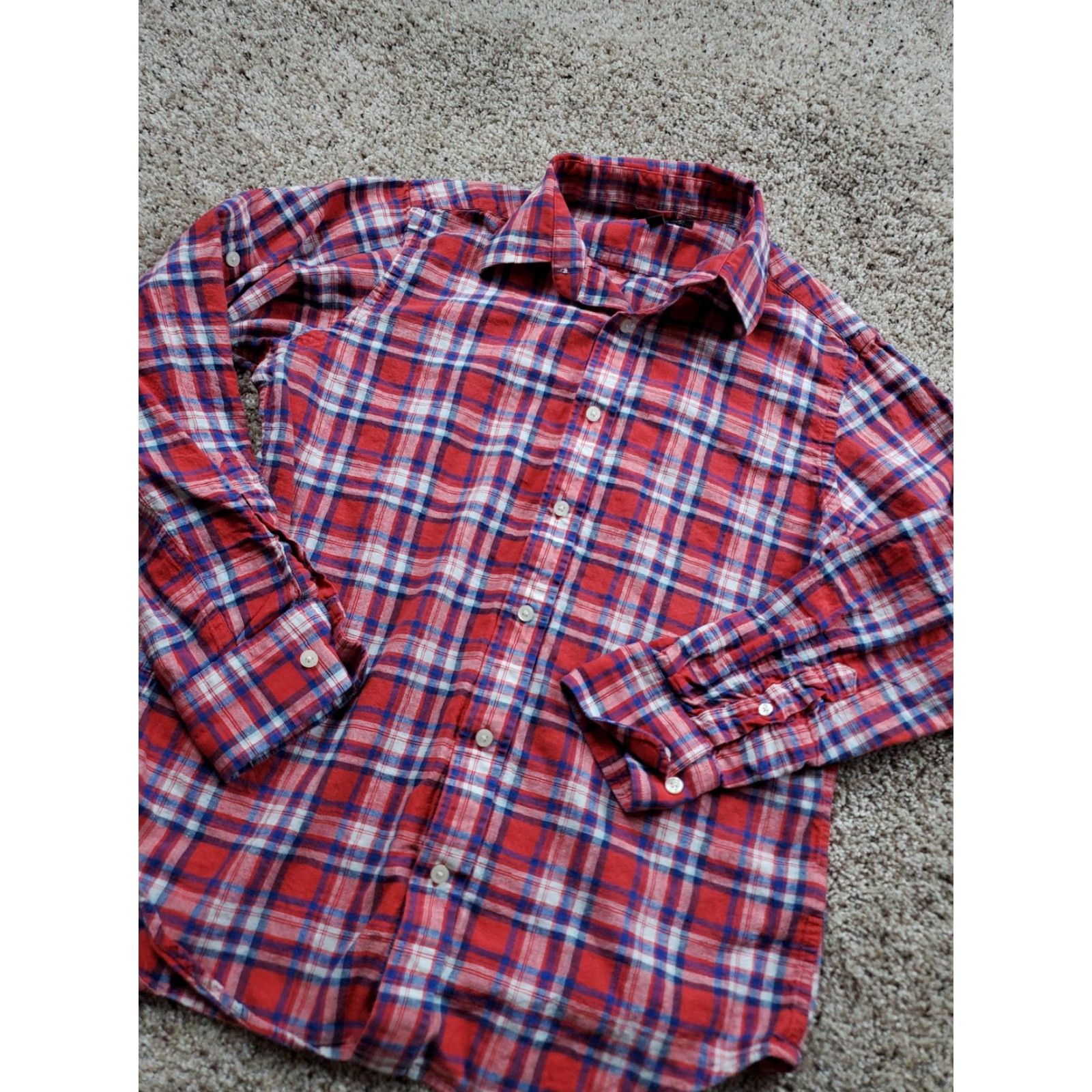 Banana Republic Banana Republic Shirt Mens Medium Red Blue Plaid Linen Cotton Button-Up Casual Long Sleeve Collared Button-Front Size US M / EU 48-50 / 2 - 2 Thumbnail