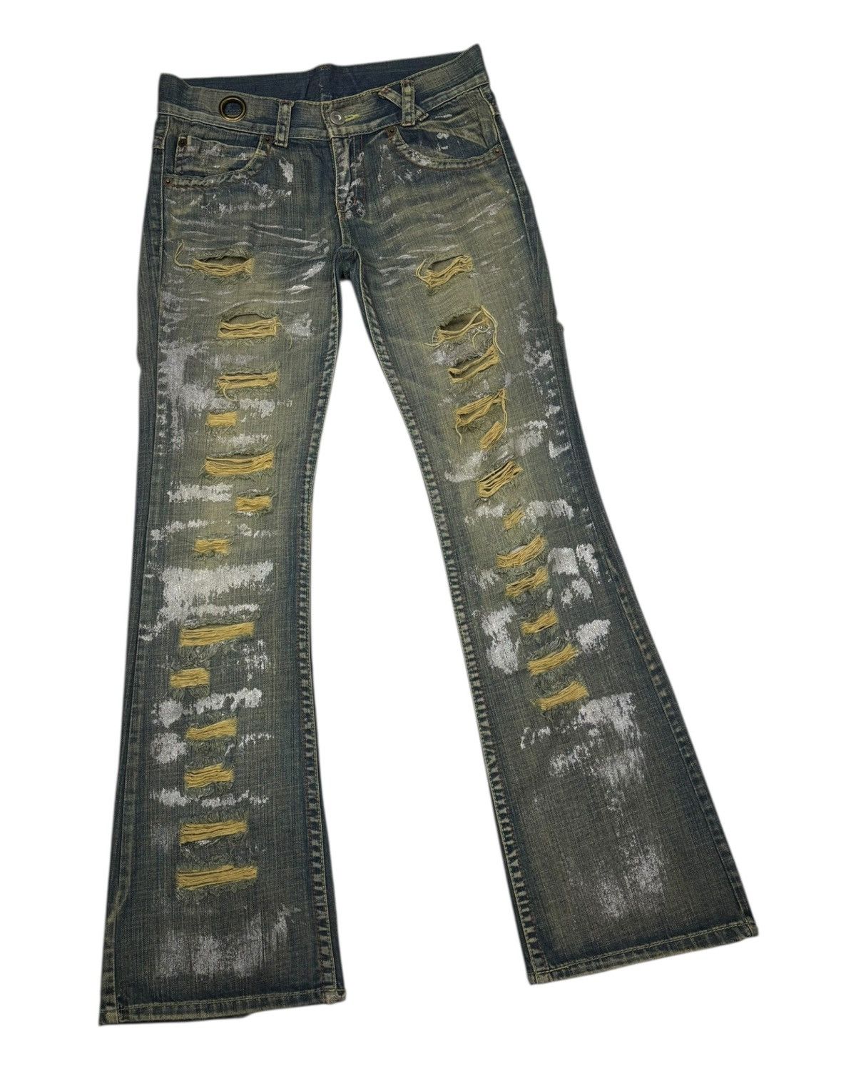 14th Addiction × If Six Was Nine × KMRii FLARE RUSTY RIPPED THRASHED AGATE LABEL MUD WASH DENIM JEANS Size US 32 / EU 48 - 3 Thumbnail