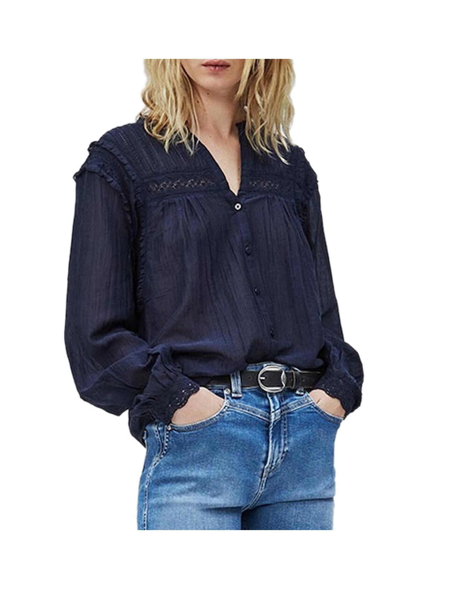 image of Pepe Jeans V-Neck Button-Up Shirt in Blue, Women's (Size XS)