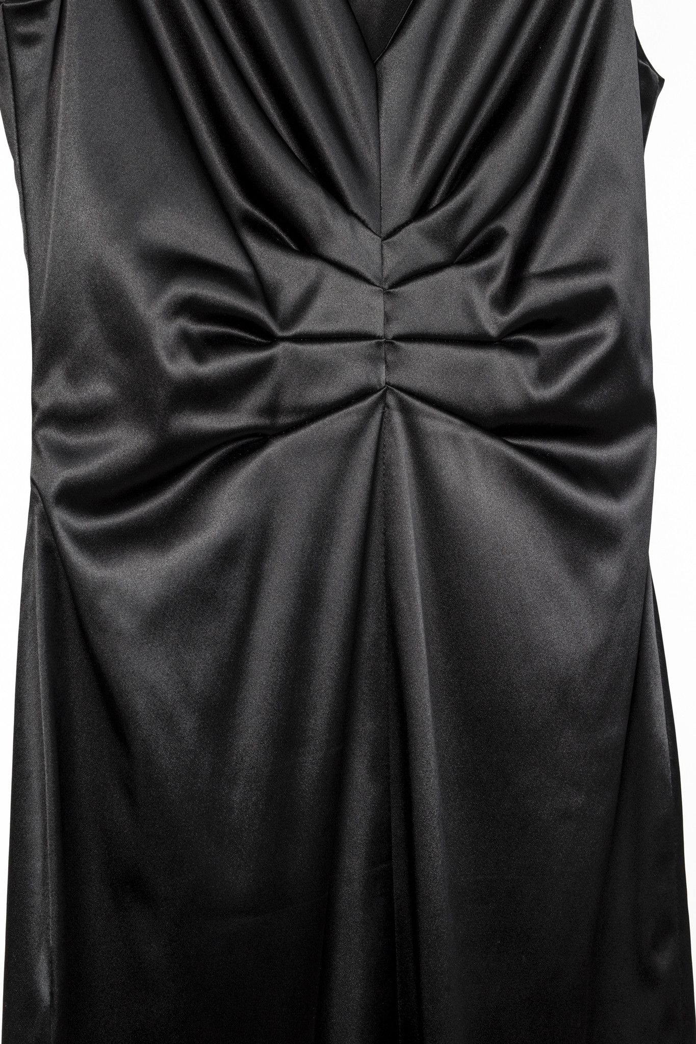 Paul Hardy Black Satin Pleated Sleeveless Midi Dress