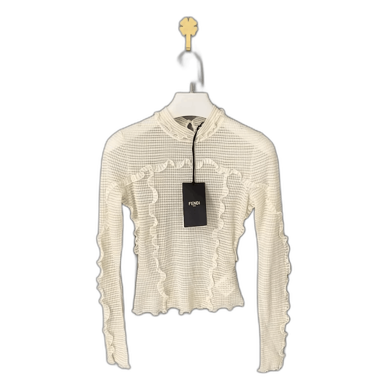 Fendi fendi white ruffled high-neck sweater for women Size US S / EU 44-46 / 1 - 1 Thumbnail