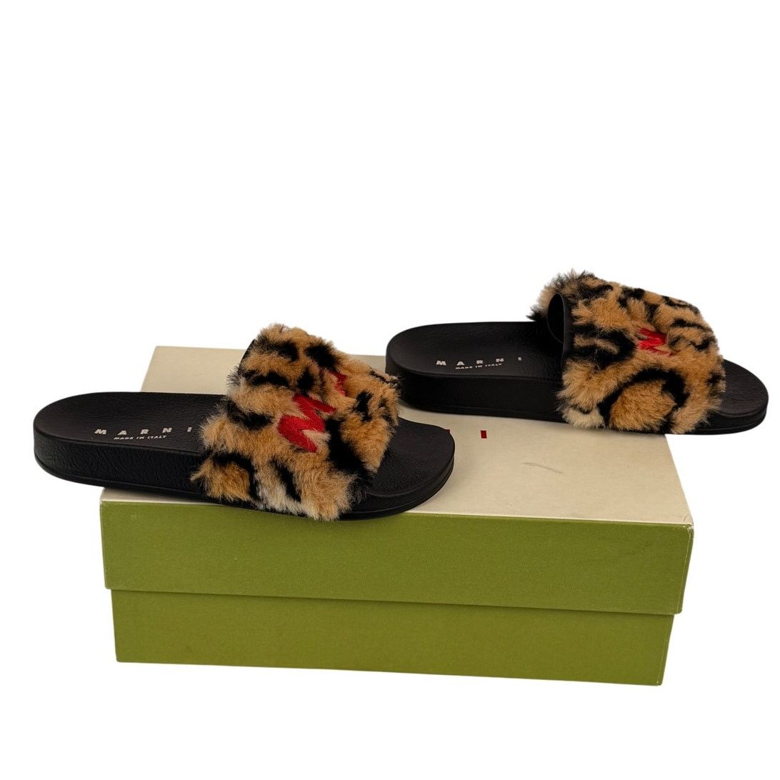 Marni Marni Camel / Black Leopard Faux Fur Logo Slide Sz 36 Size US 6 / IT 36 - 4 Thumbnail