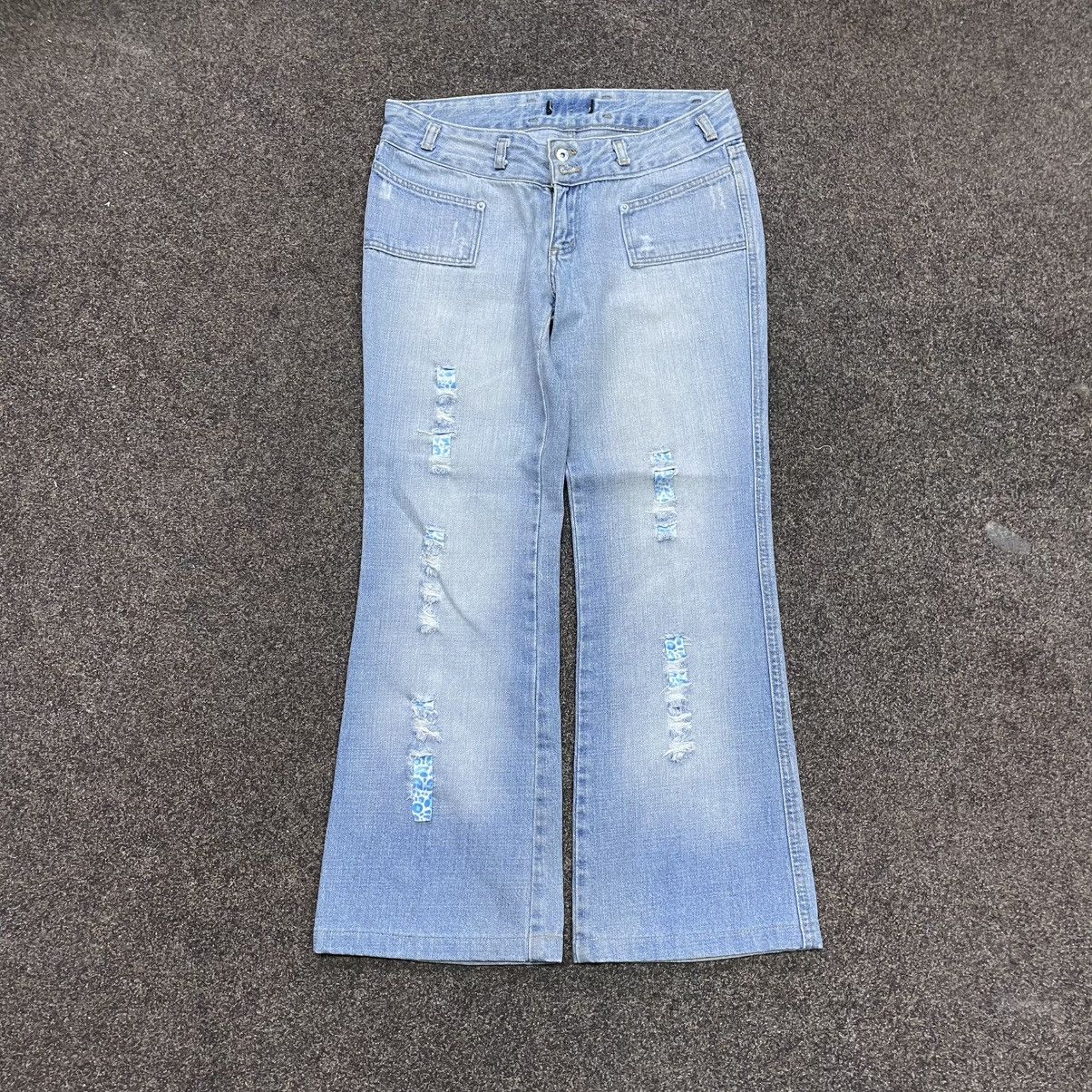 Vintage Y2K Baggy Distressed Flared Jeans Wide Leg Grunge Skater Size 34" / US 12 / IT 48 - 1 Thumbnail
