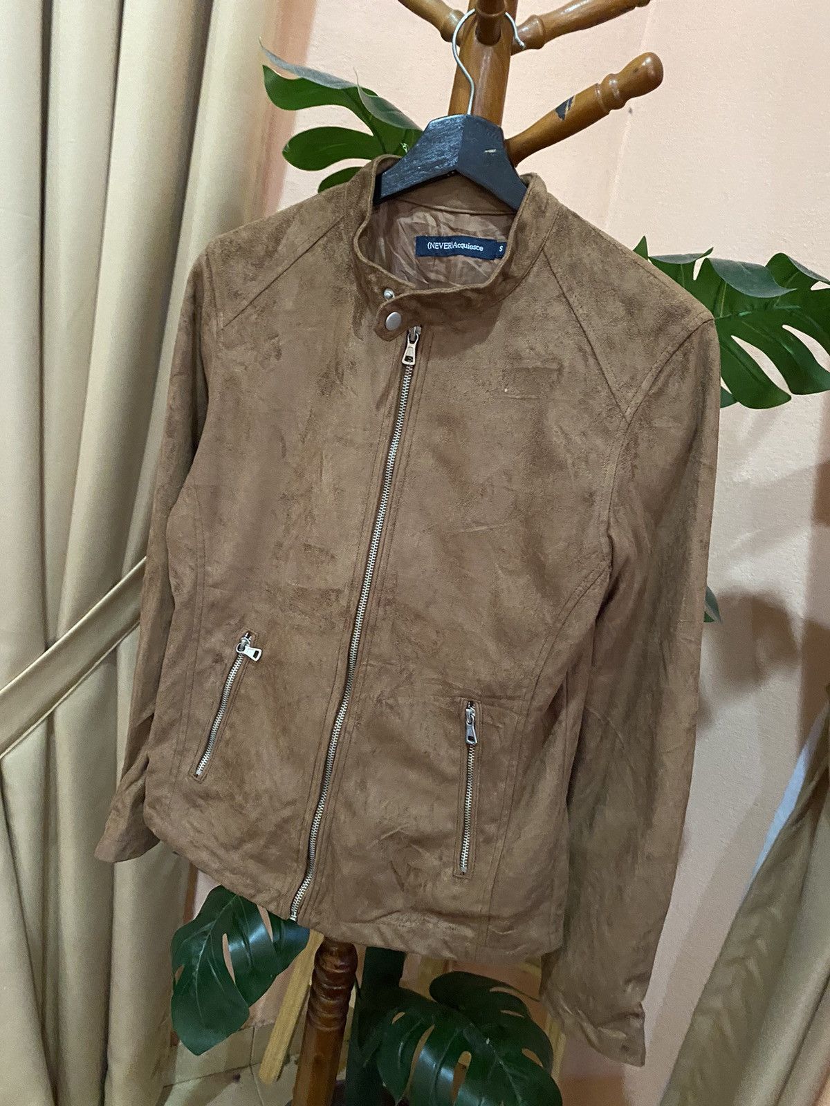 Japanese Brand NEVER Acquiesce Brown Suede Biker Jacket Faux Suede Moto Size US S / EU 44-46 / 1 - 2 Thumbnail