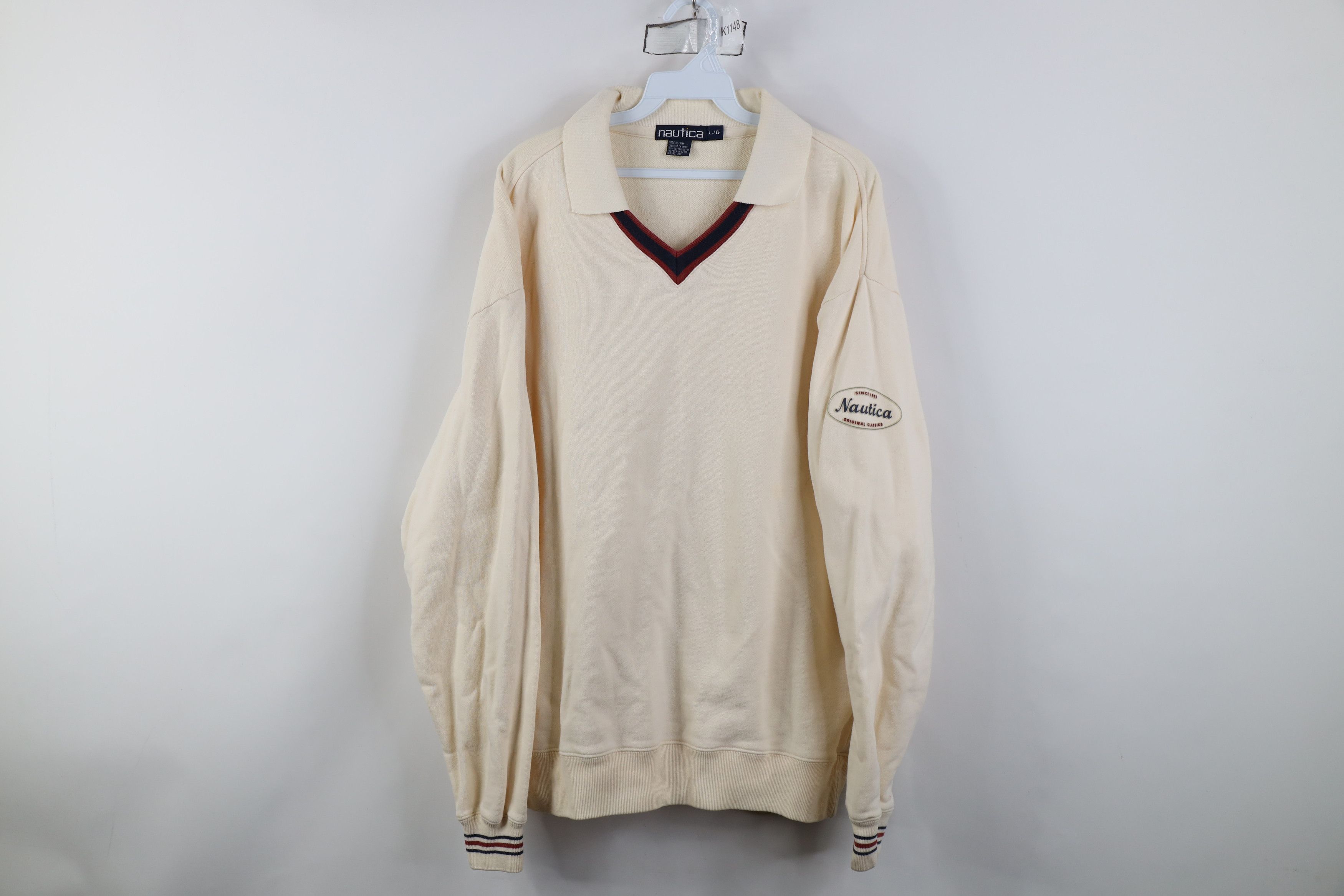 Nautica Vintage 90s Nautica Striped Collared Pullover Sweatshirt Size US L / EU 52-54 / 3 - 1 Thumbnail