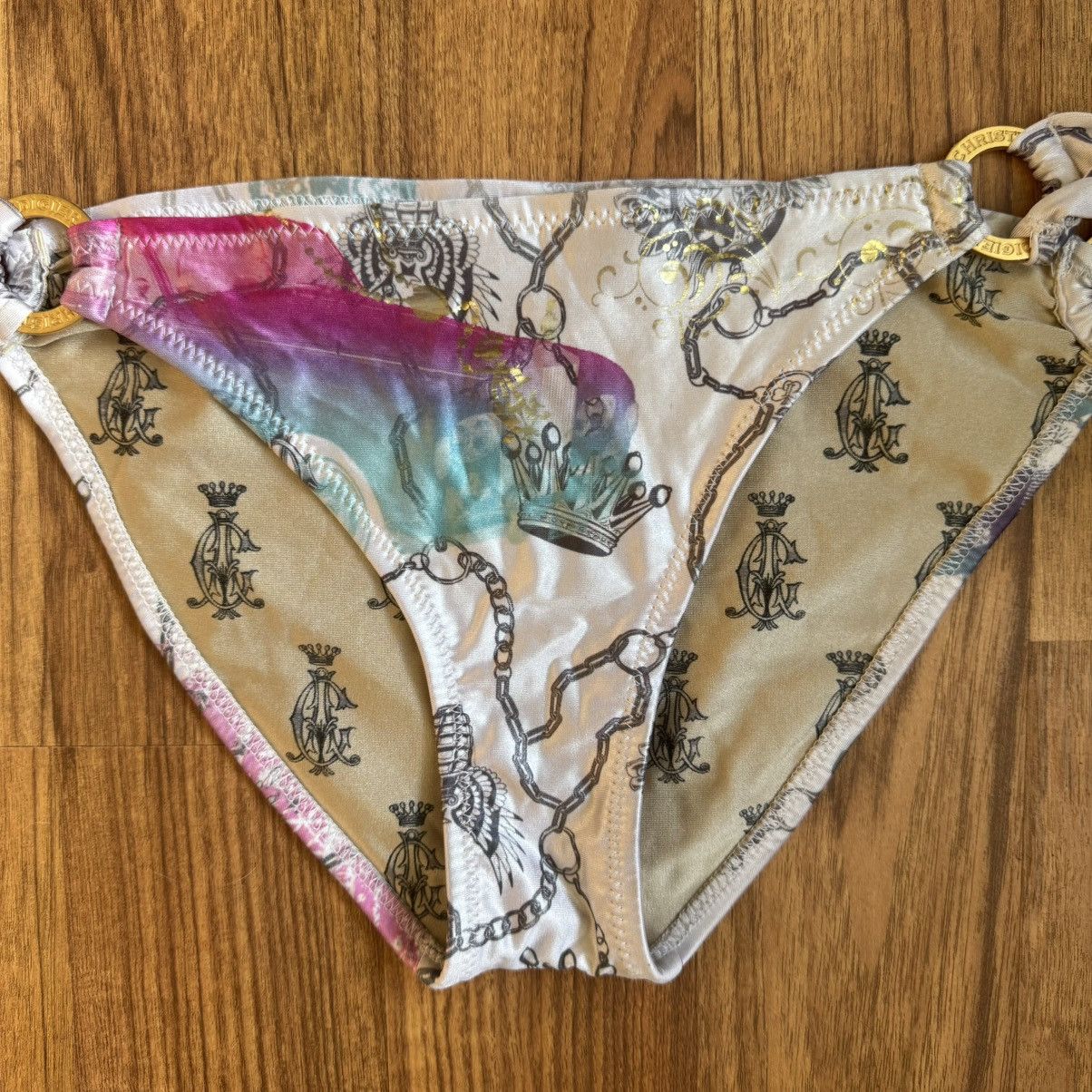 Ed Hardy CHRISTIAN AUDIGIER Vintage Y2K White Pink Paris Bikini Set Size L / US 10 / IT 46 - 7 Thumbnail