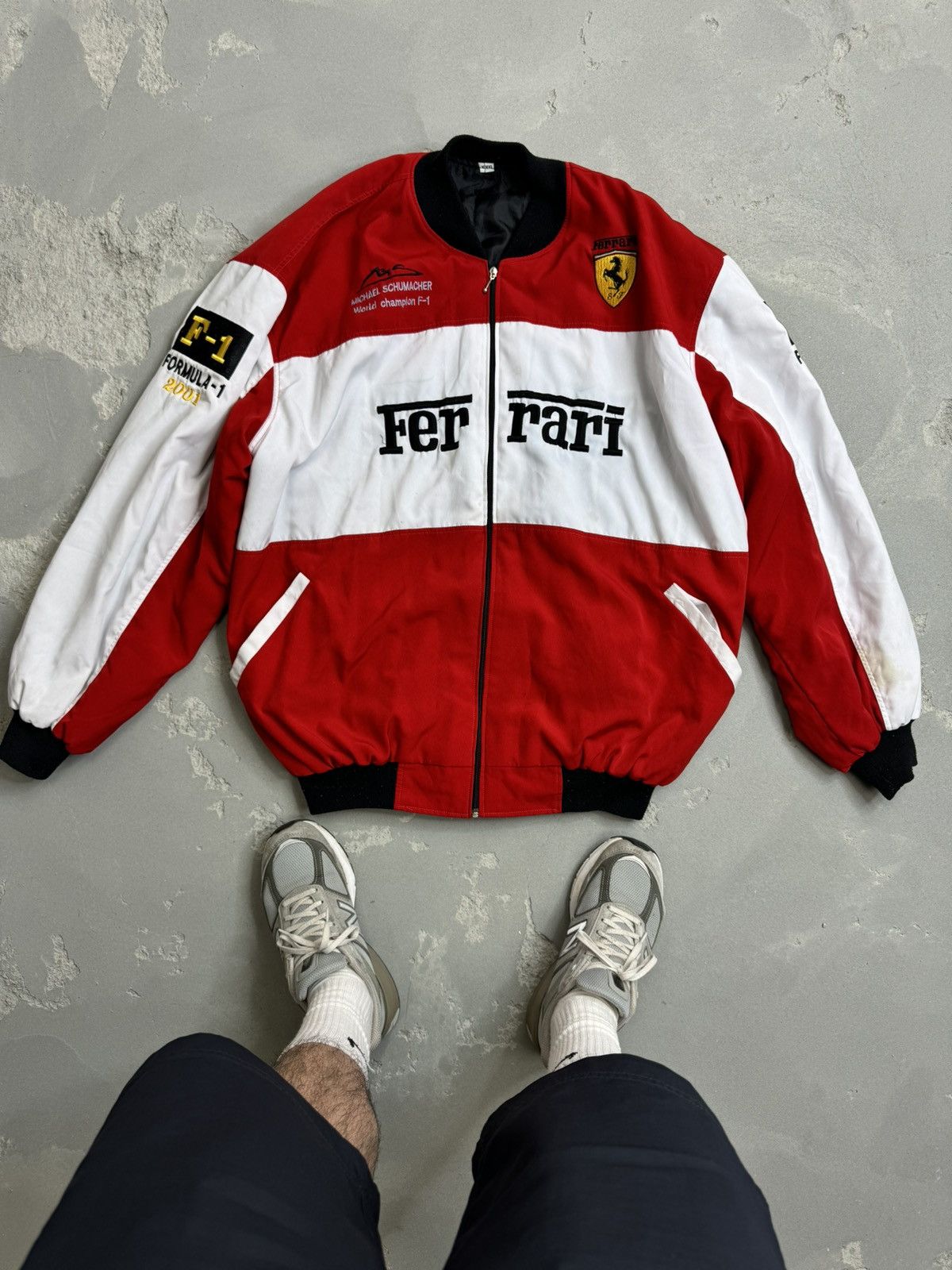 Image of Ferrari Michael Schumacher Formula 1 Racing Jacket Vintage in Red/White, Men's (Size 2XL)