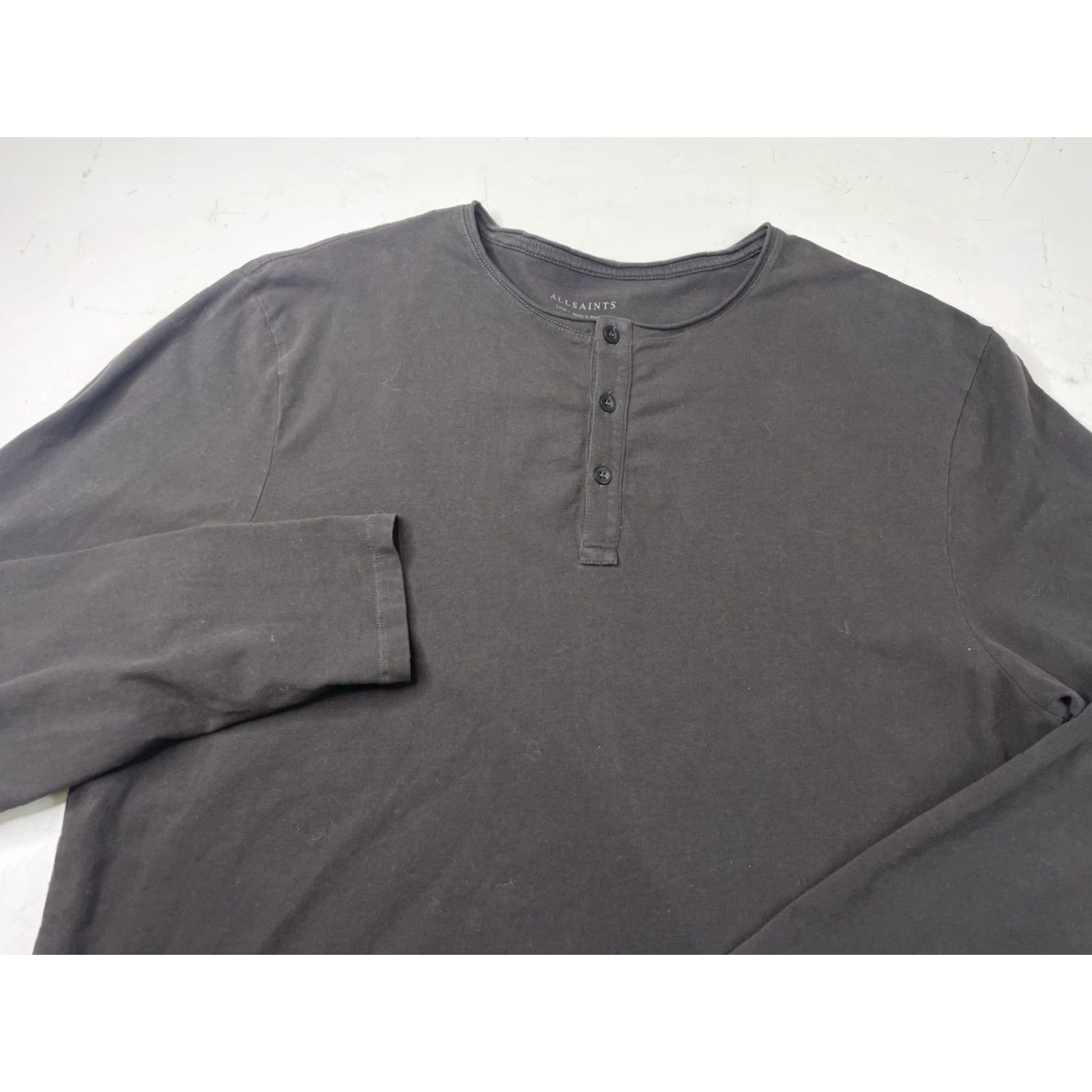 Allsaints AllSaints Bodega Mens Large Gray Henley Shirt Long Sleeve Cotton Elastic Knit Stretch, Regular, Breathable, T-Shirt Size US L / EU 52-54 / 3 - 2 Thumbnail
