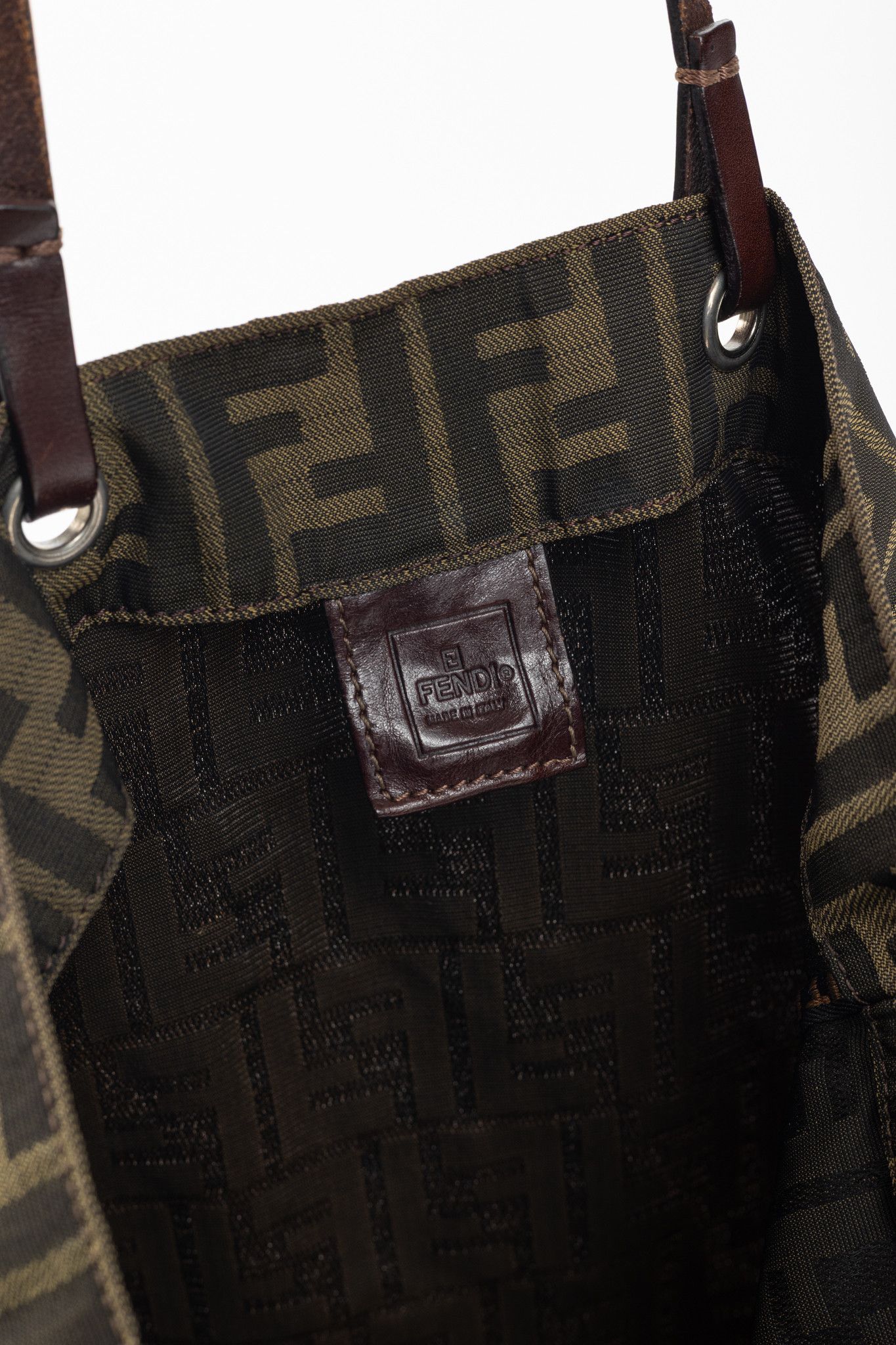 Fendi Fendi Khaki Zucca Canvas Leather-Trim Tote Size ONE SIZE - 10 Thumbnail