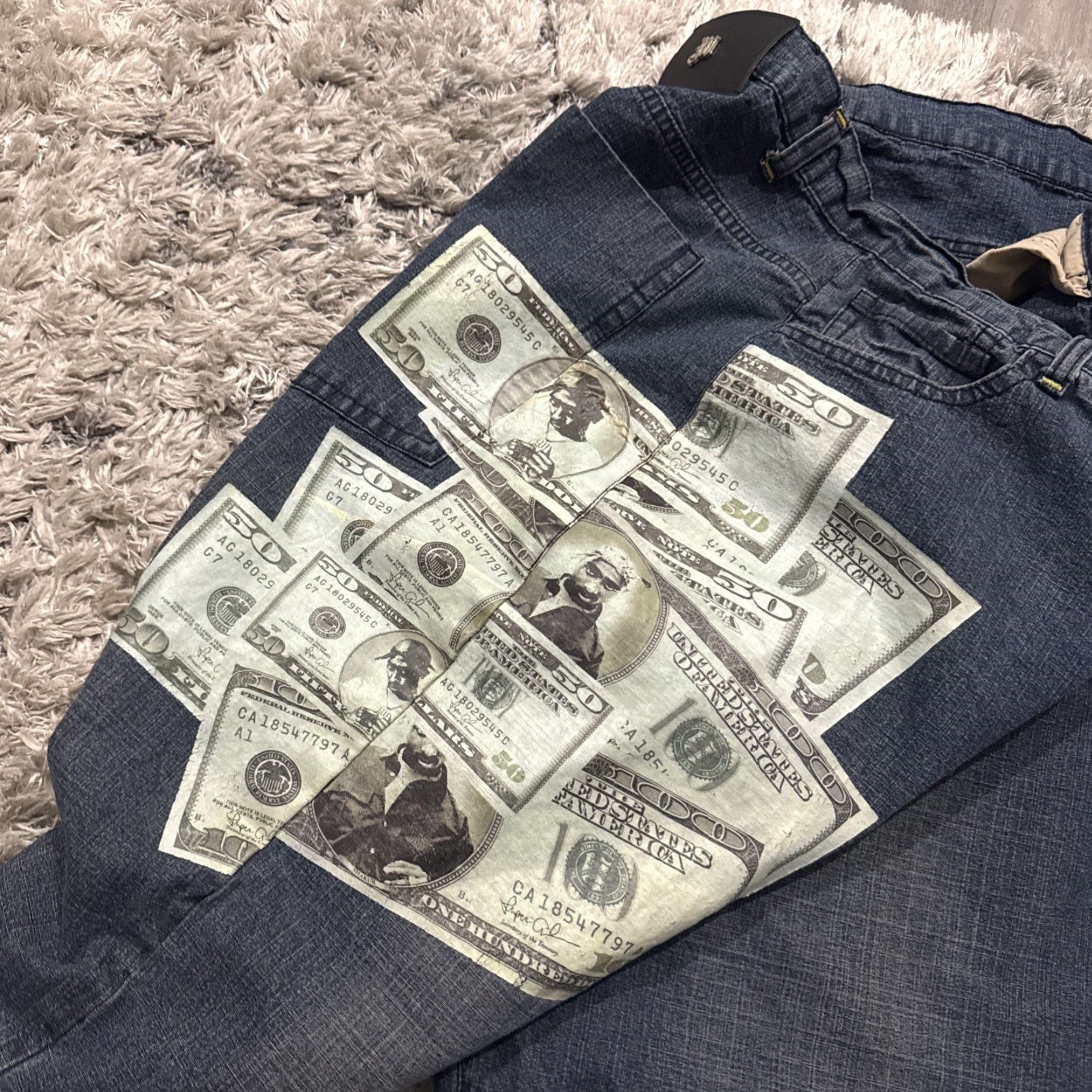 Vintage VINTAGE Makaveli Jeans Baggy 90s Dollar Bills Money Blue Denim Wide-Leg Men 42x34 Womens? Mens Size US 42 / EU 58 - 5 Thumbnail