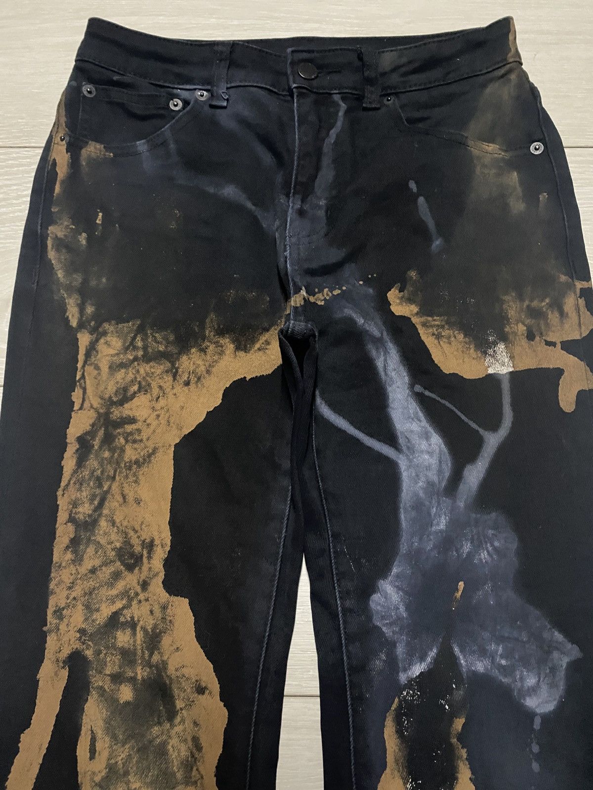 GU Vintage Gu Black Paint Splatter Distressed Flare Jeans Size US 27 - 3 Thumbnail