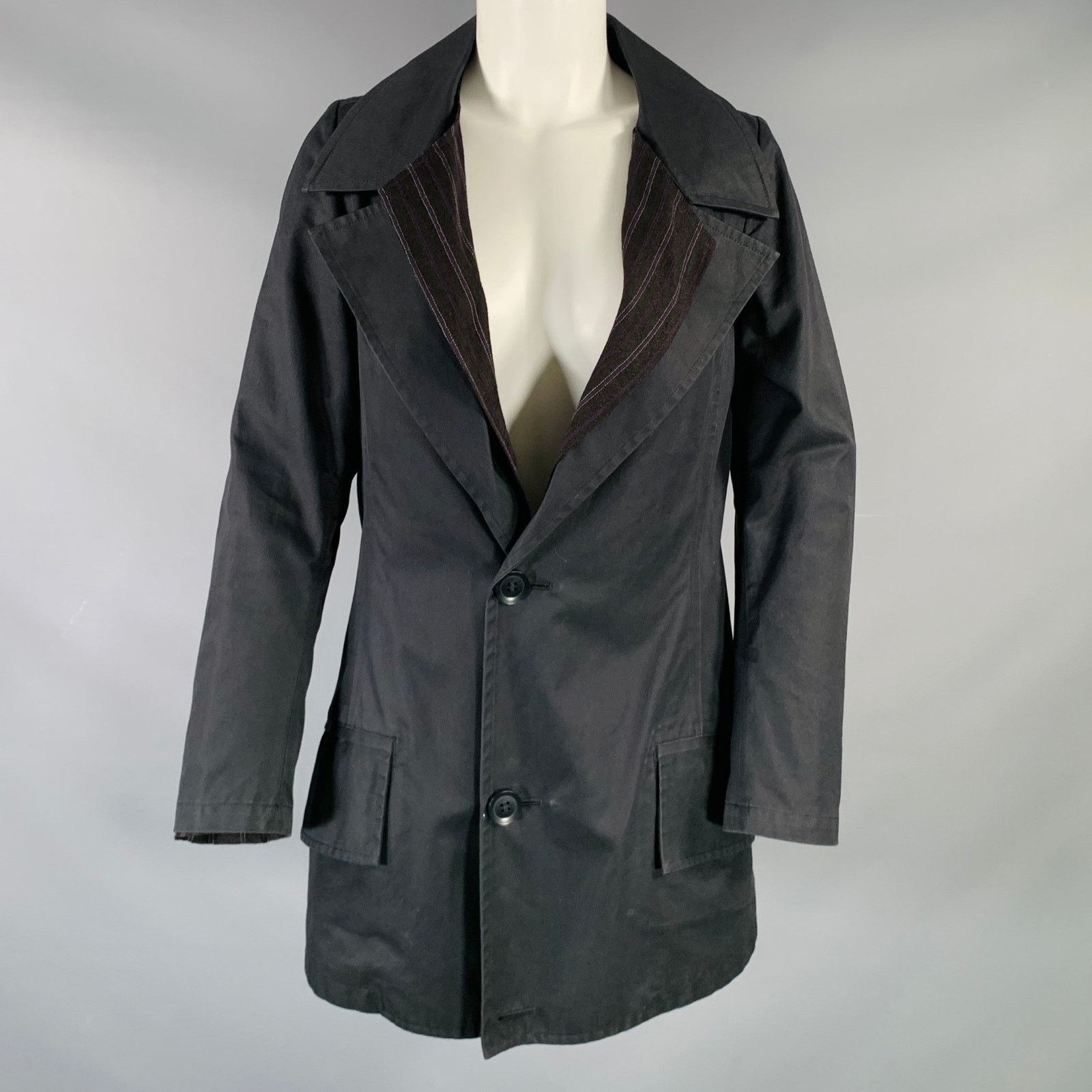 Yohji Yamamoto YOHJI YAMAMOTO Size S Black Cotton Notch Lapel Coat Size S / US 4 / IT 40 - 1 Thumbnail