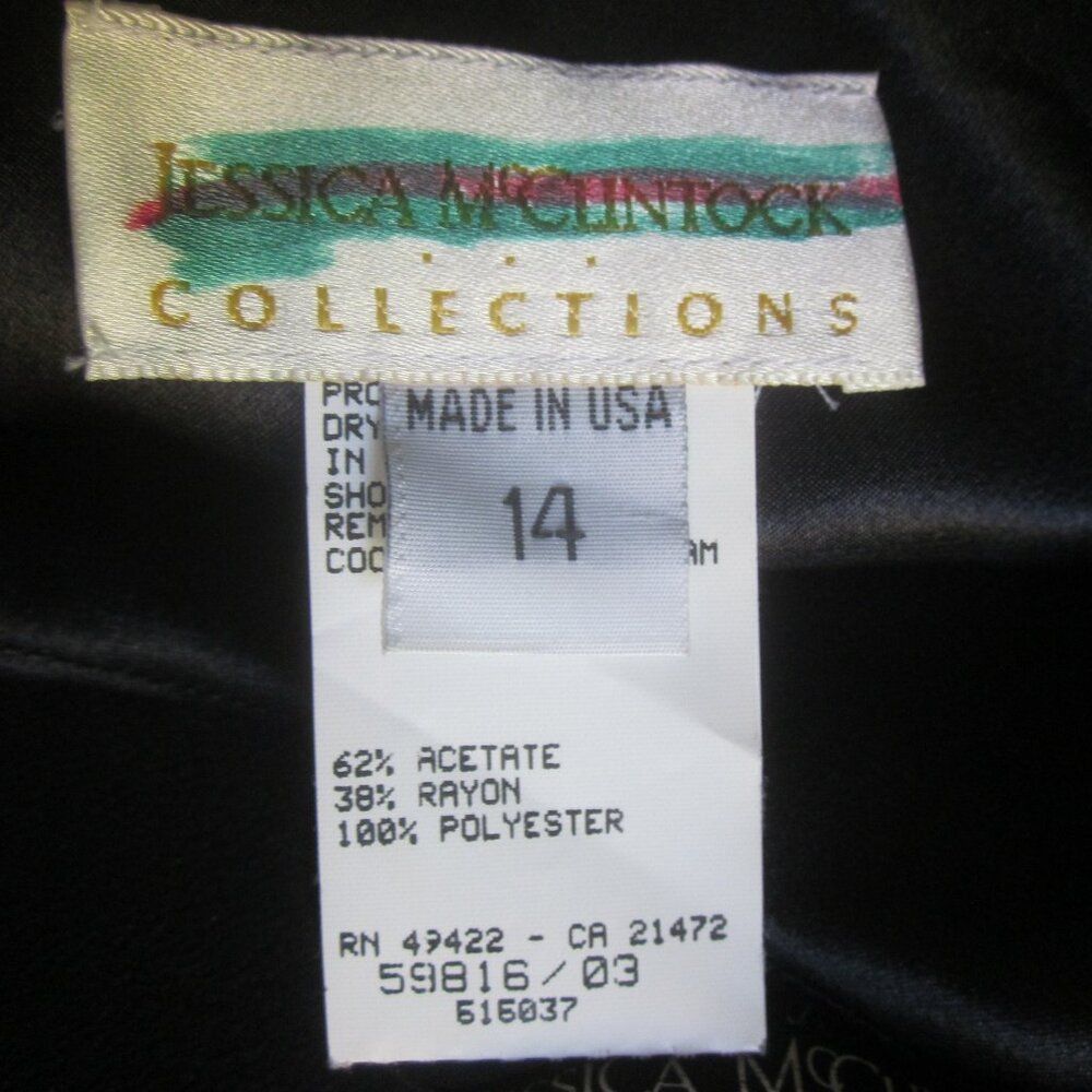 Vintage VINTAGE Jessica McClintock Black Mini Dress with Ruffle Hem Size L / US 10 / IT 46 - 3 Thumbnail