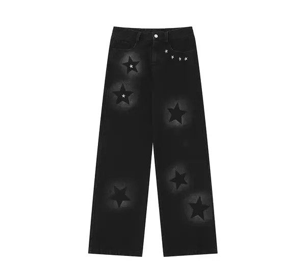 Japanese Brand Black High Street Star Print Straight Leg Jeans Size US 30 / EU 46 - 3 Thumbnail