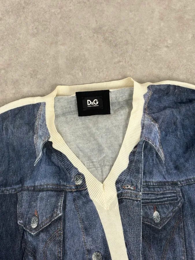 Dolce & Gabbana SS2010 Dolce & Gabbana Blue Denim Trompe-loeil V Neck Sweater Size US S / EU 44-46 / 1 - 4 Thumbnail