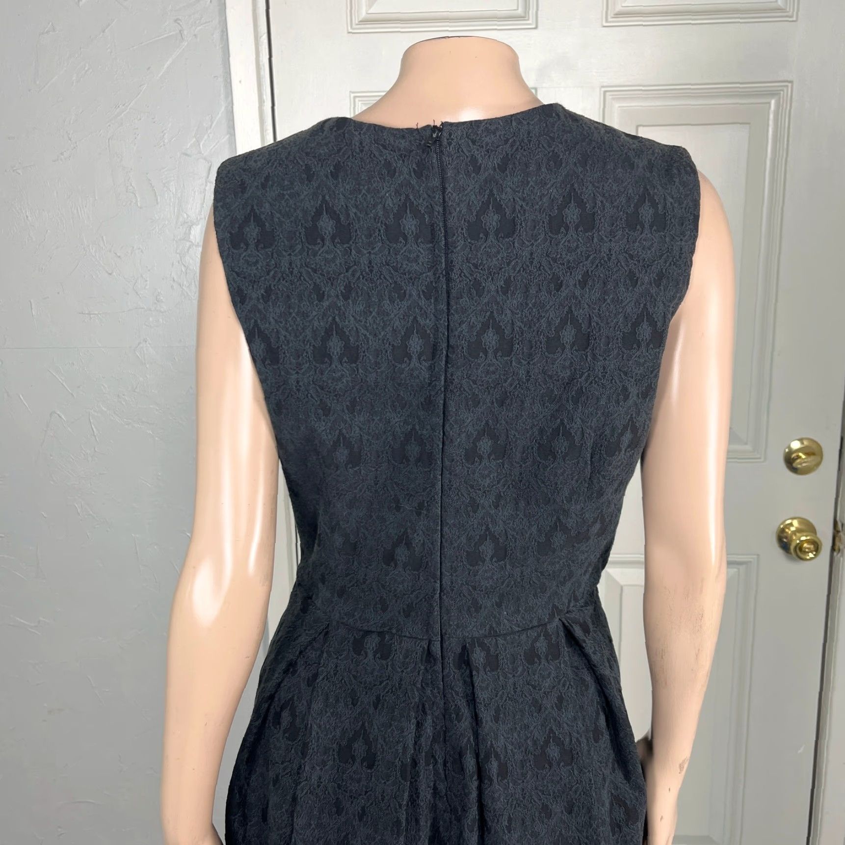Vintage Ixia Womens Dress L Black Cotton Stretch Sleeveless Sweetheart Neckline Fit & Flare Casual Geometric Knit Size L / US 10 / IT 46 - 5 Thumbnail