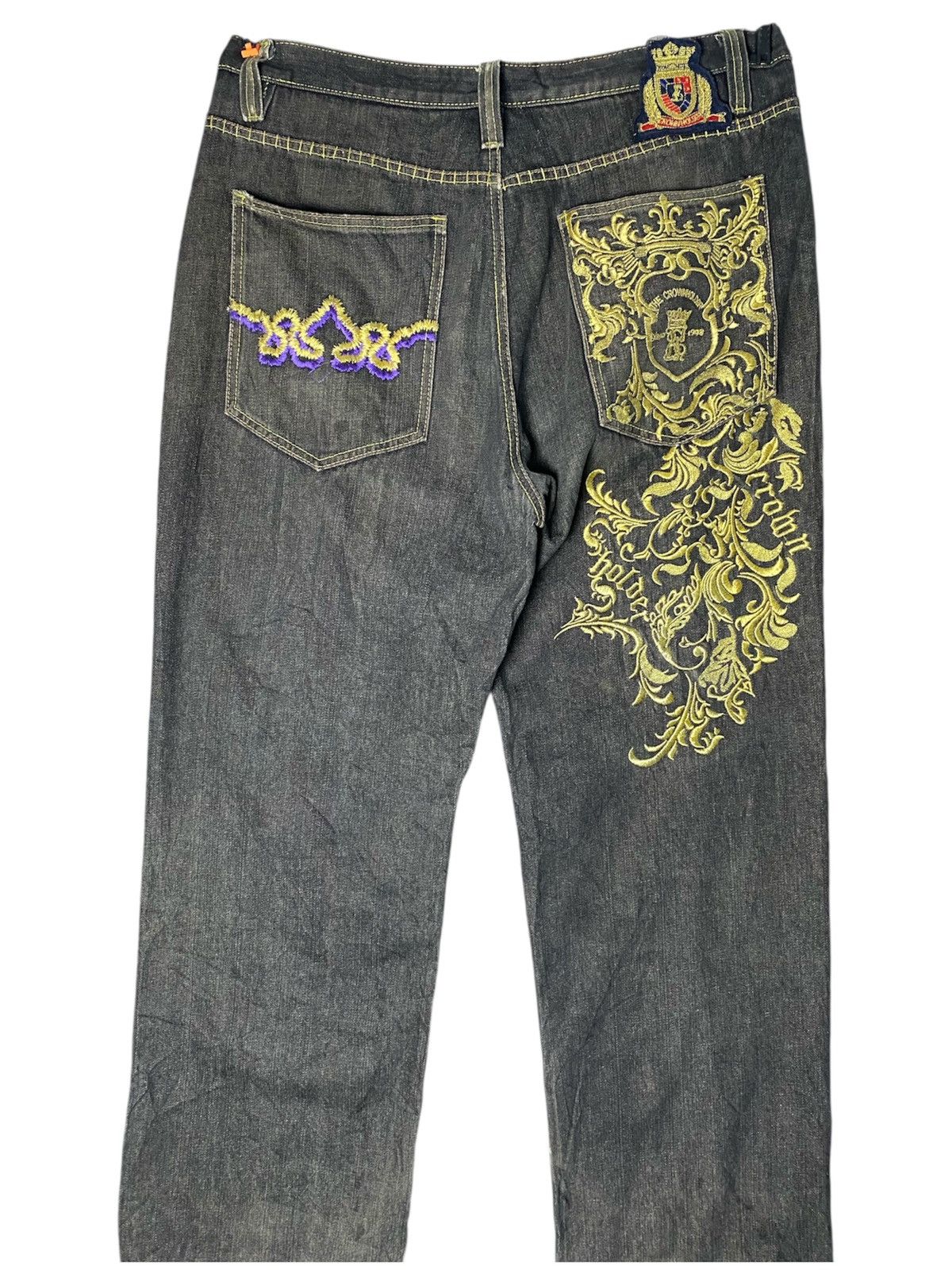 Vintage Vintage Y2K Crown Holder Embroidered Black Denim Jeans Size US 38 / EU 54 - 3 Thumbnail