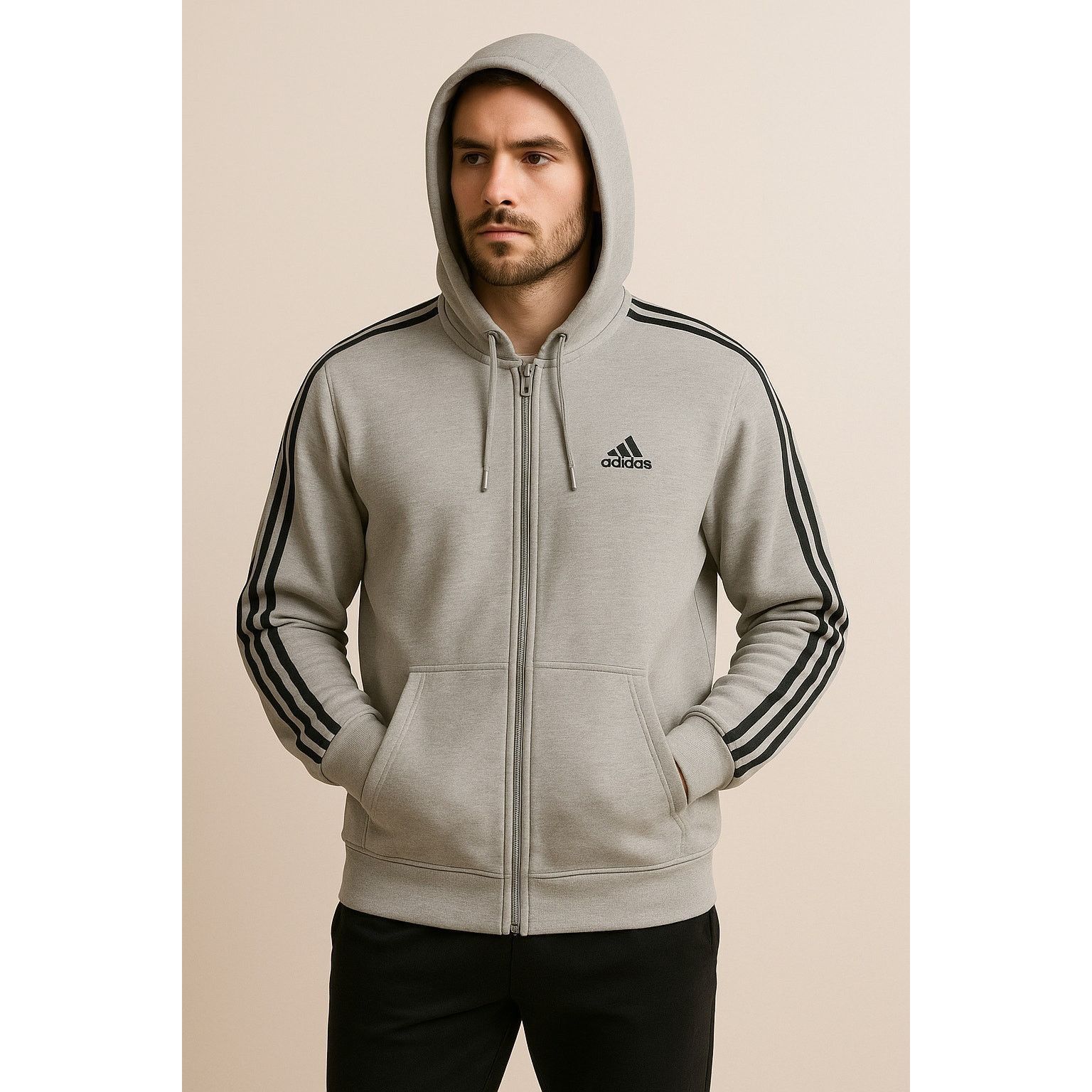 Adidas Adidas Originals 3-Stripes Full Zip Hoodie Gray XL Size US XL / EU 56 / 4 - 1 Thumbnail