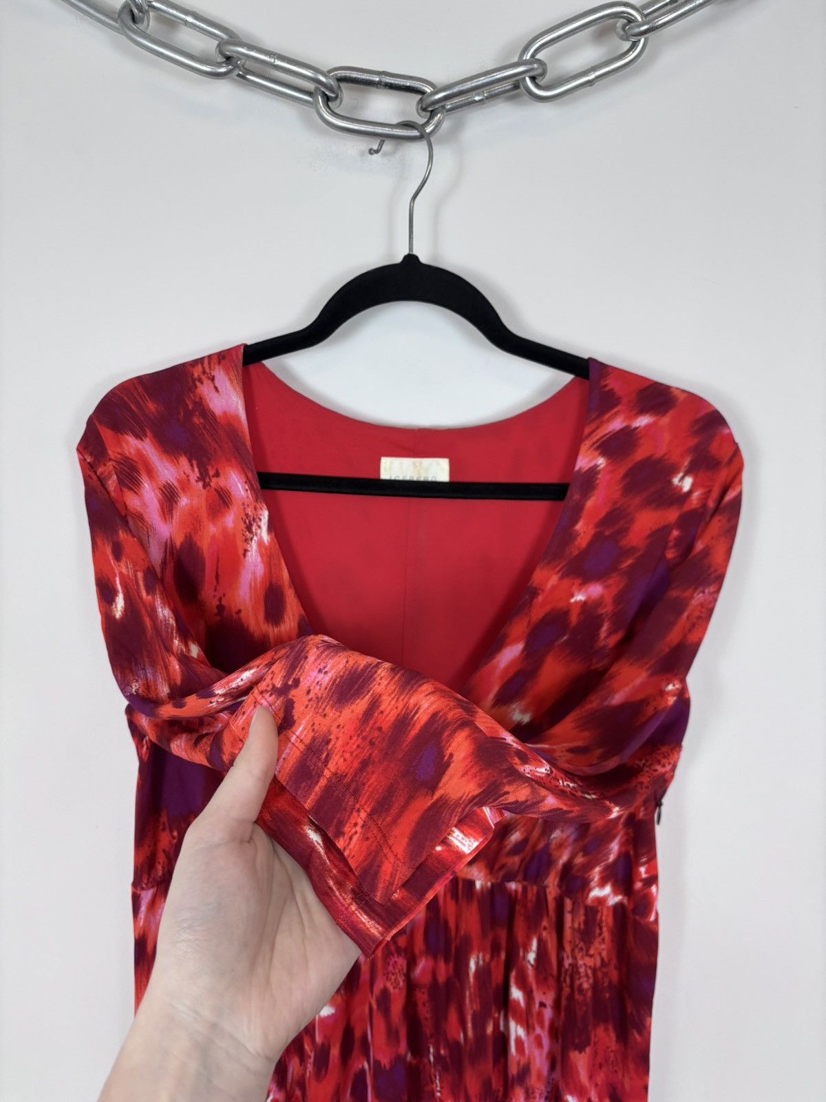 Iceberg Iceberg Women’s Red Abstract Animal Print V-Neck Dress Size L / US 10 / IT 46 - 6 Thumbnail