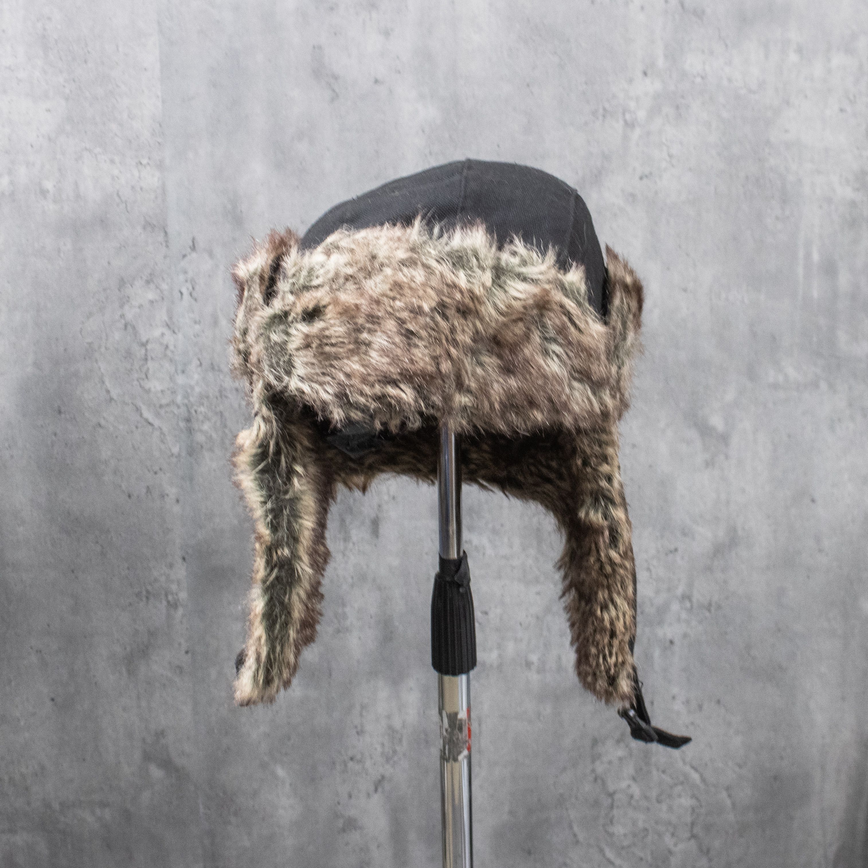 Japanese Brand Y2K 2000's 00's Ushanka Black Canvas Black Faux Fur Hat Size ONE SIZE - 3 Thumbnail