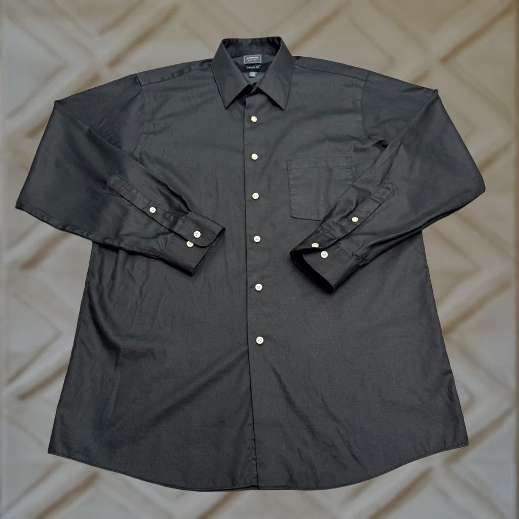 Arrow Arrow Dress Shirt Mens 15.5 Black 32/33 Non-Iron Classic Fit Shirt Dress Shirt Mens Regular Black Arrow 1851 VN? Size 42R - 1 Thumbnail