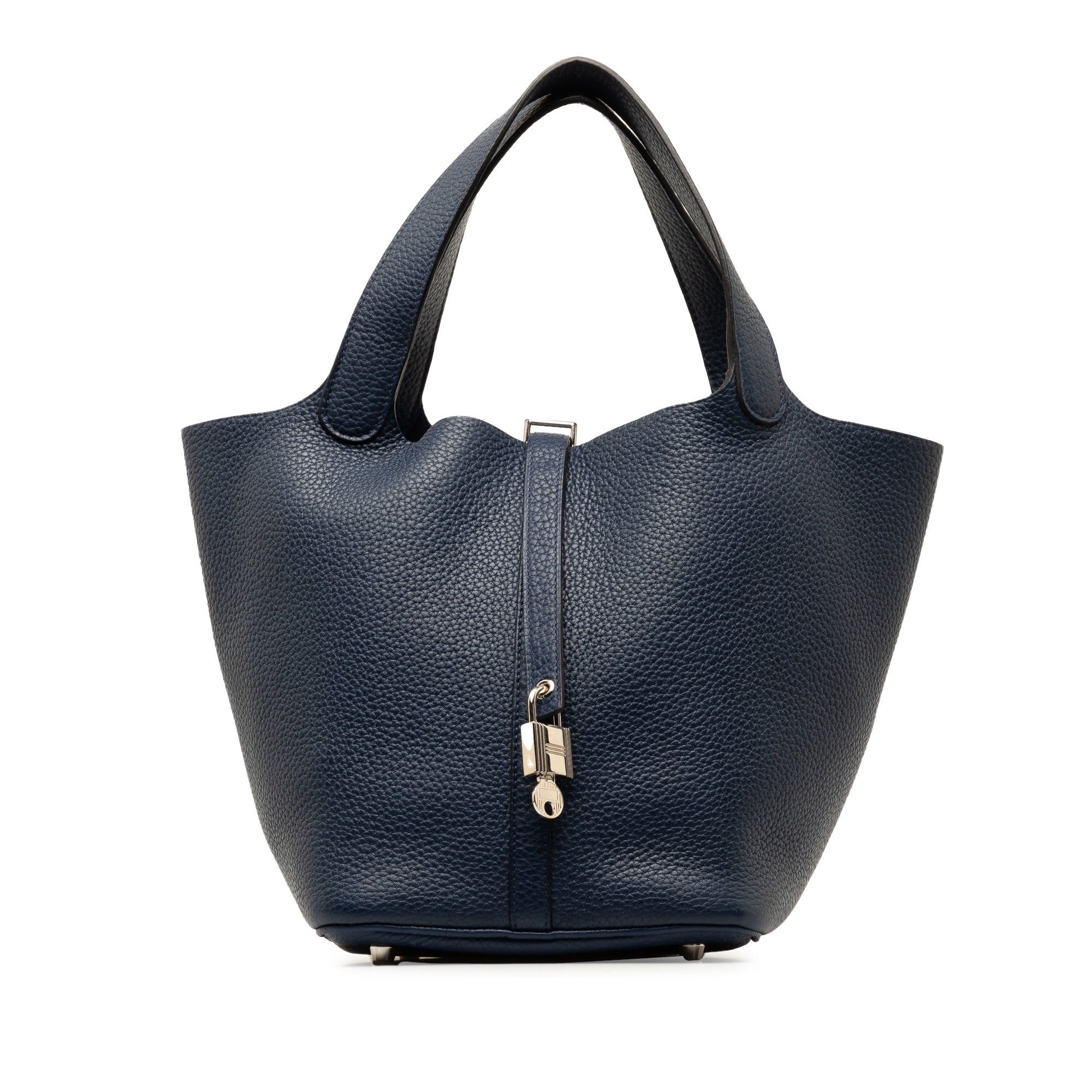 image of Hermes Clemence Picotin Lock Mm Handbag in Blue, Women's