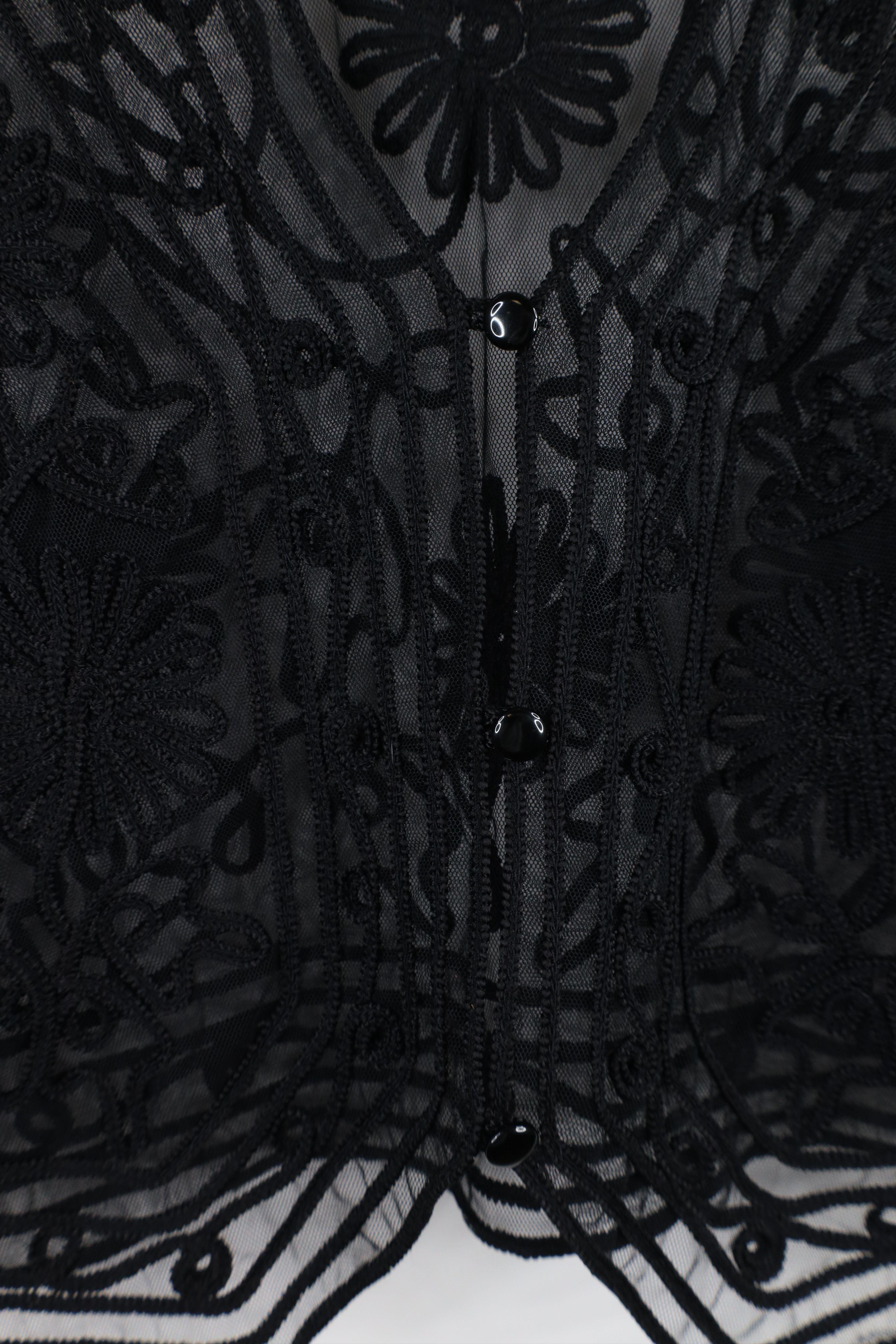 Vintage Vintage 90s Babydoll Lace Flower Cardigan Shirt Black Size S / US 4 / IT 40 - 4 Thumbnail