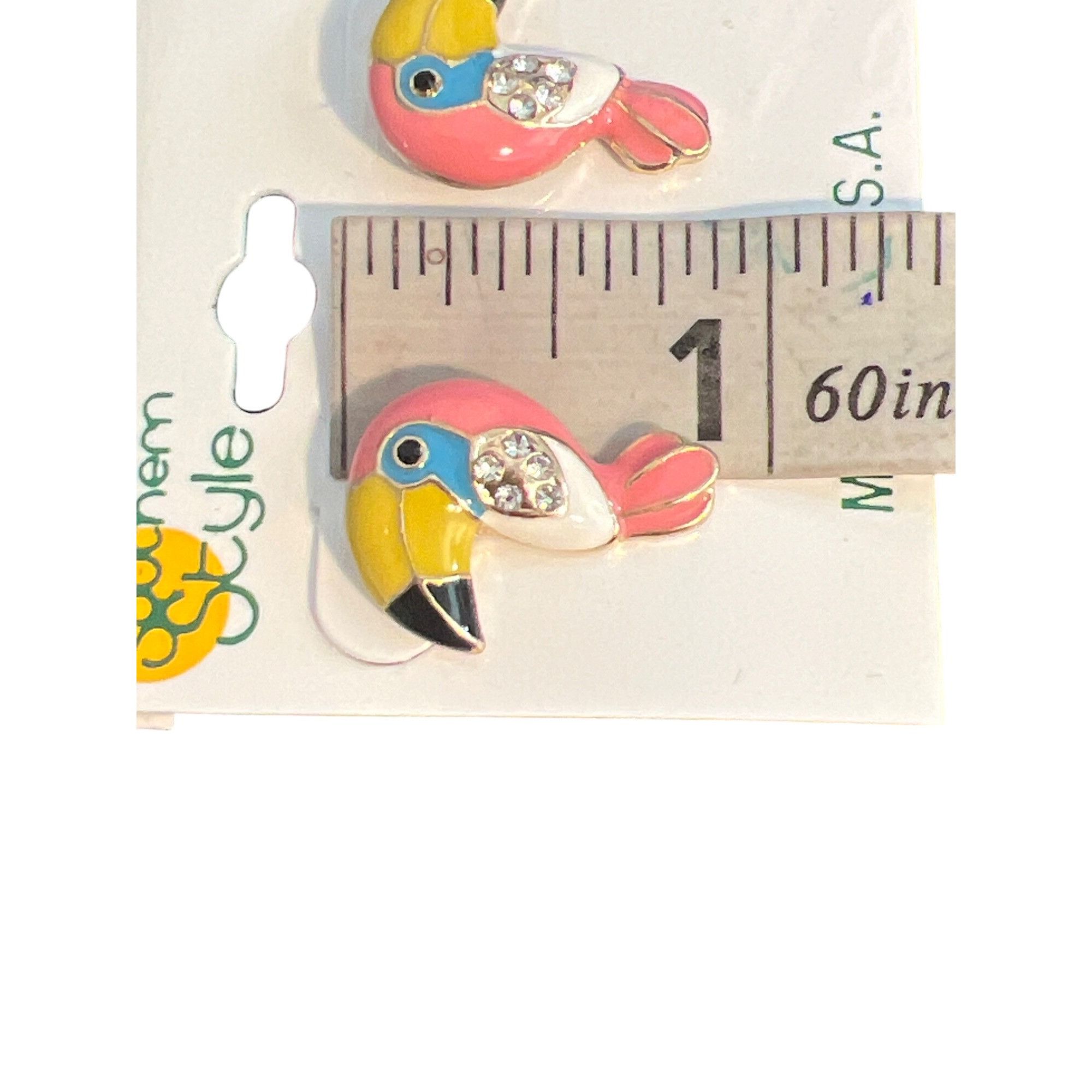 Other Southern Style Toucan Flamingo Earrings Gold Tone Enamel Rhi Size ONE SIZE - 3 Thumbnail