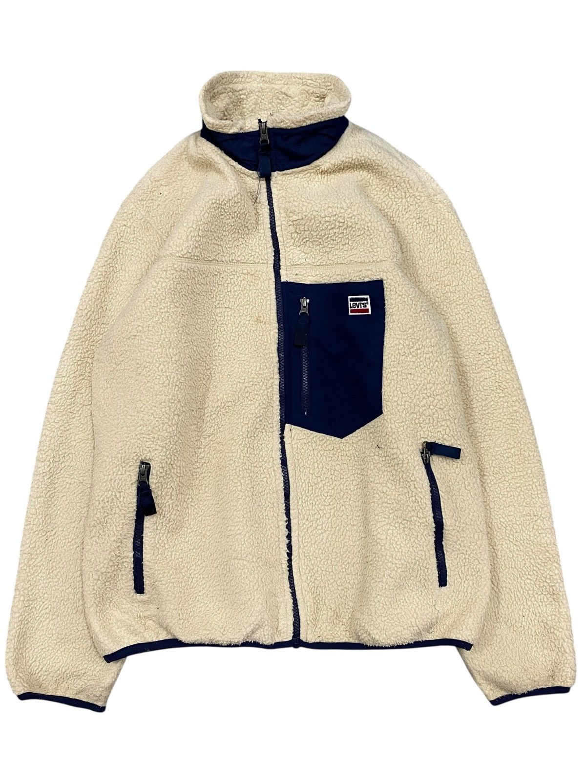 Levi's Levi’s Deep Pile Sherpa Fleece Jacket Cream Navy Retro Style Size US L / EU 52-54 / 3 - 2 Thumbnail